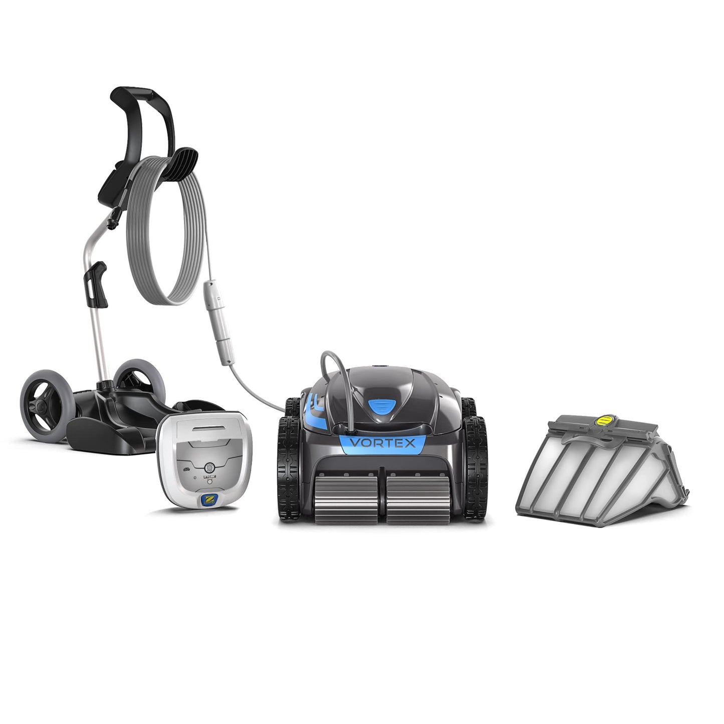 Zodiac Vortex 4WD Poolroboter OV 5300 SW – Boden/Wand/Wasserlinie, bis 12x6 m, 18 m Swivel Kabel + Transportwagen
