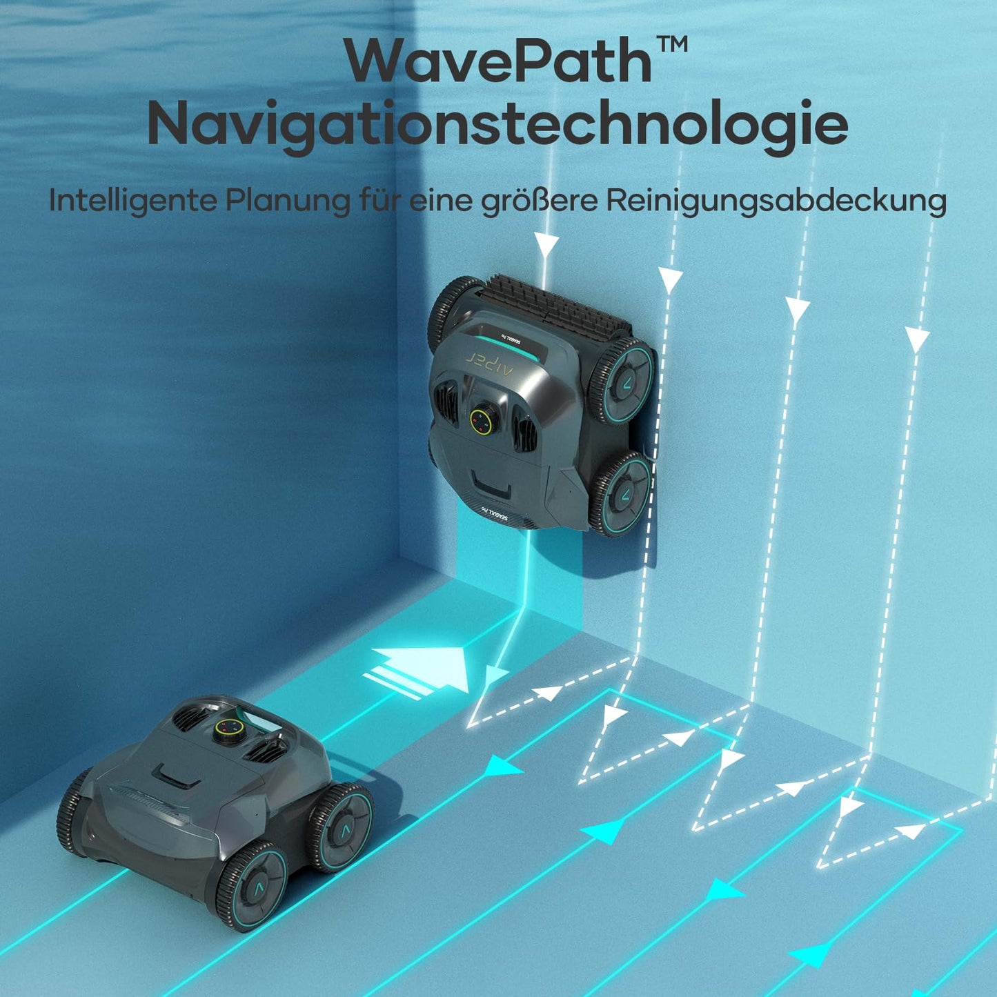 AIPER ZT6002 Poolroboter für Boden & Wand, kabellos mit Akku, Quad-Motor, WavePath-Navigation, 3 Modi, 18500 LPH, bis 150 m²