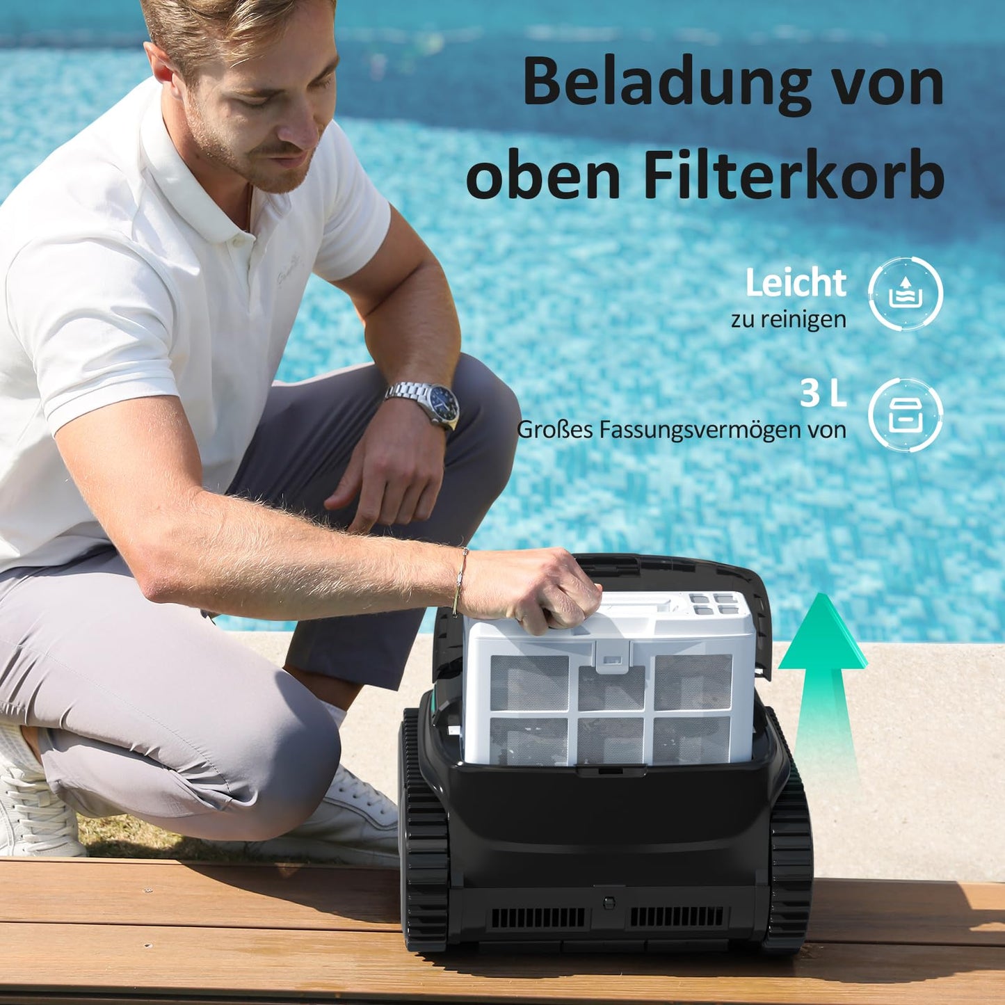 WYBOT C2 Vision AI Poolroboter – Kabellos, Akku, Boden & Wand, Zweischicht-Filter, für Pools bis 180 m² (Schwarz-Grün)