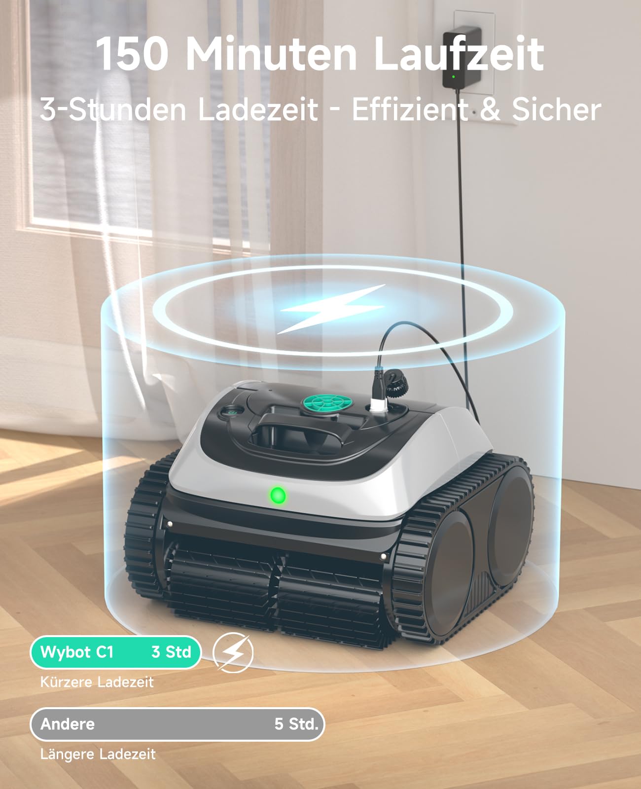 WYBOT C1 Poolroboter mit Akku, 150 Min kabellos, intelligente Routenplanung, Boden-, Wand- & Wasserlinienreinigung, für Pools bis 150 m²