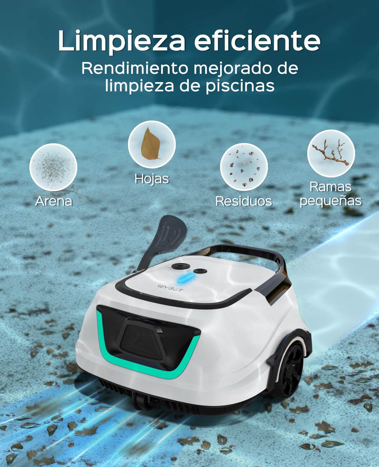 WYBOT A1 Poolroboter (2025 Upgrade), kabellos mit Akku & Doppelfilter, 120 Min Laufzeit, für Aufstellpools bis 100 m² (Perlweiß-Grün)
