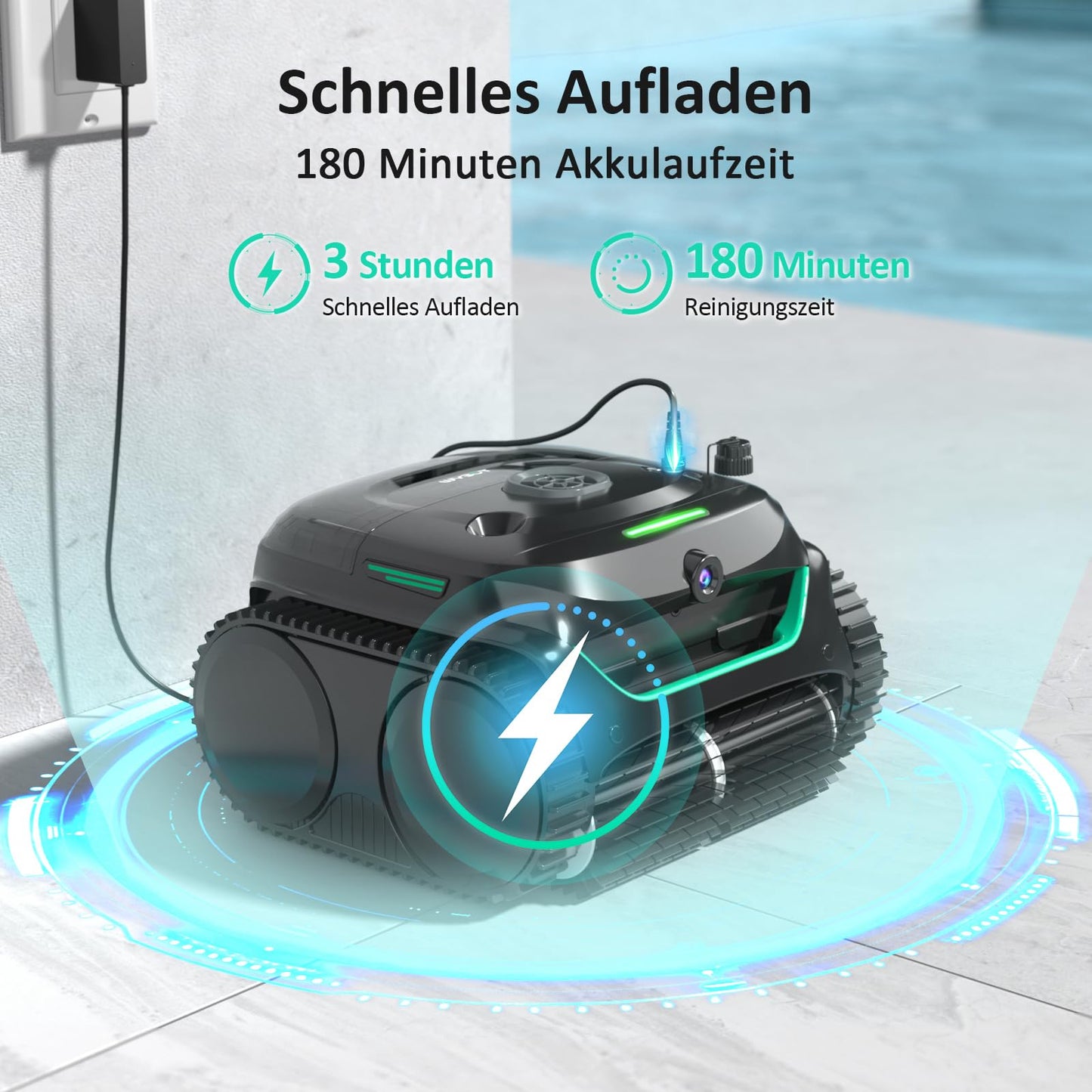 WYBOT C2 Vision AI Poolroboter – Kabellos, Akku, Boden & Wand, Zweischicht-Filter, für Pools bis 180 m² (Schwarz-Grün)