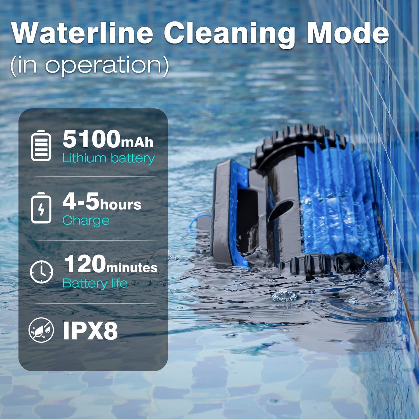 EVERCROSS BOT U8 Poolroboter – kabellos mit Akku, Boden-, Wand- & Wasserlinienreinigung, 120 Min Laufzeit, für Pools bis 200 m²