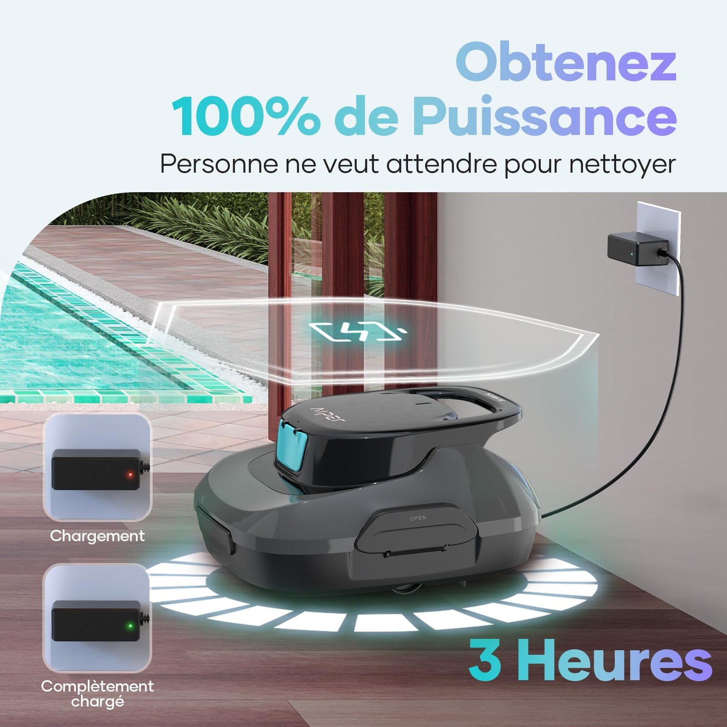 AIPER Kabelloser Poolroboter – Akku 90 Min, Doppelantrieb, Selbstpark, für Flachbodenpools bis 80 m²