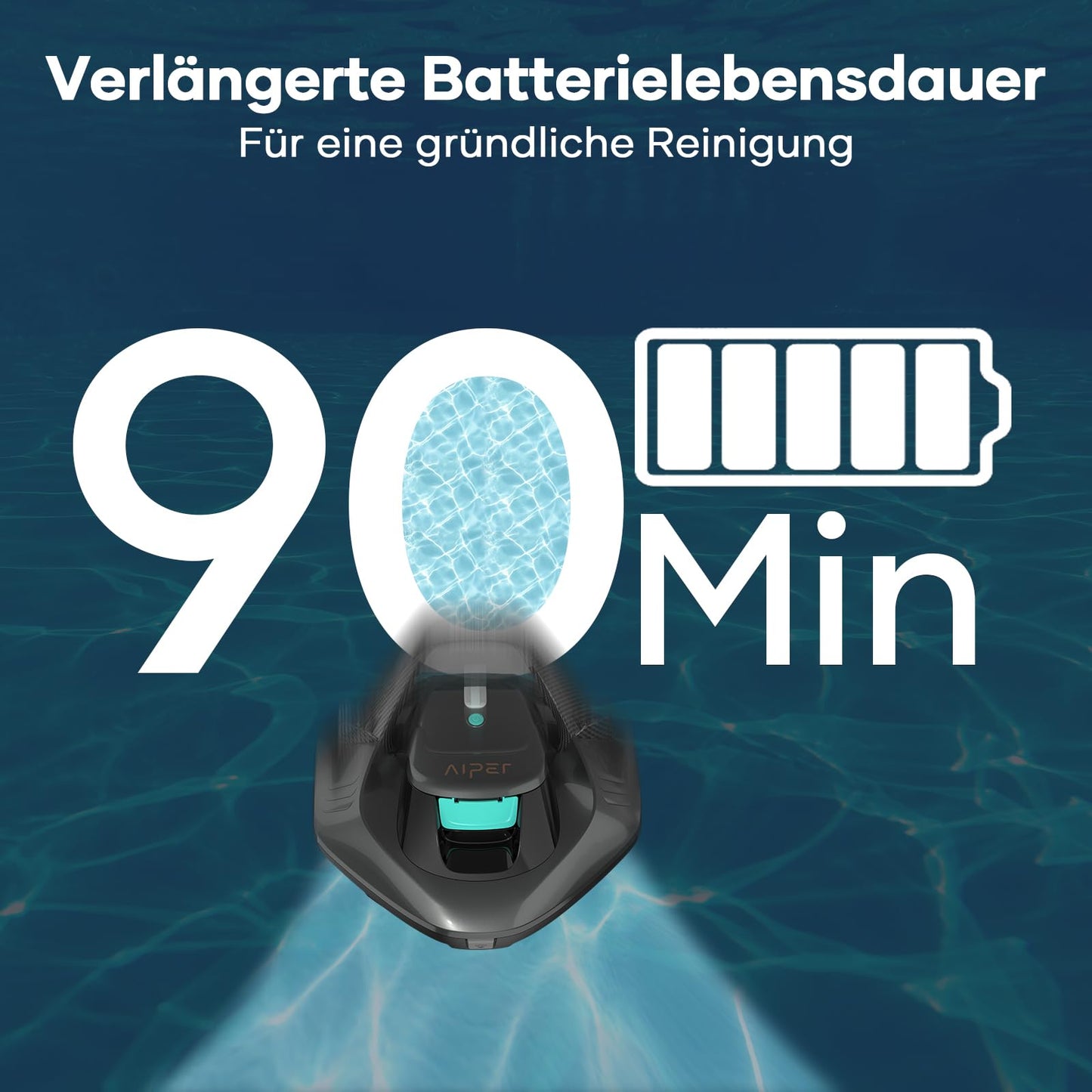 AIPER Poolroboter, kabelloser Akku-Poolsauger mit 90 Min Laufzeit, LED-Anzeige, Auto-Parken, für flache Aufstell- & Einbaupools bis 80 m²
