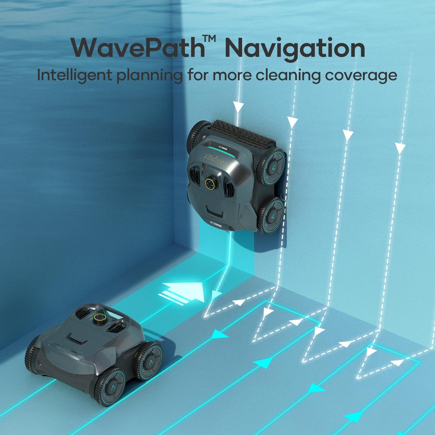 AIPER Poolroboter Akku – Quad-Motor, WavePath Navigation, 3 Modi, 150 Min Laufzeit, kabellos, für Pools bis 150 m² (Generalüberholt)