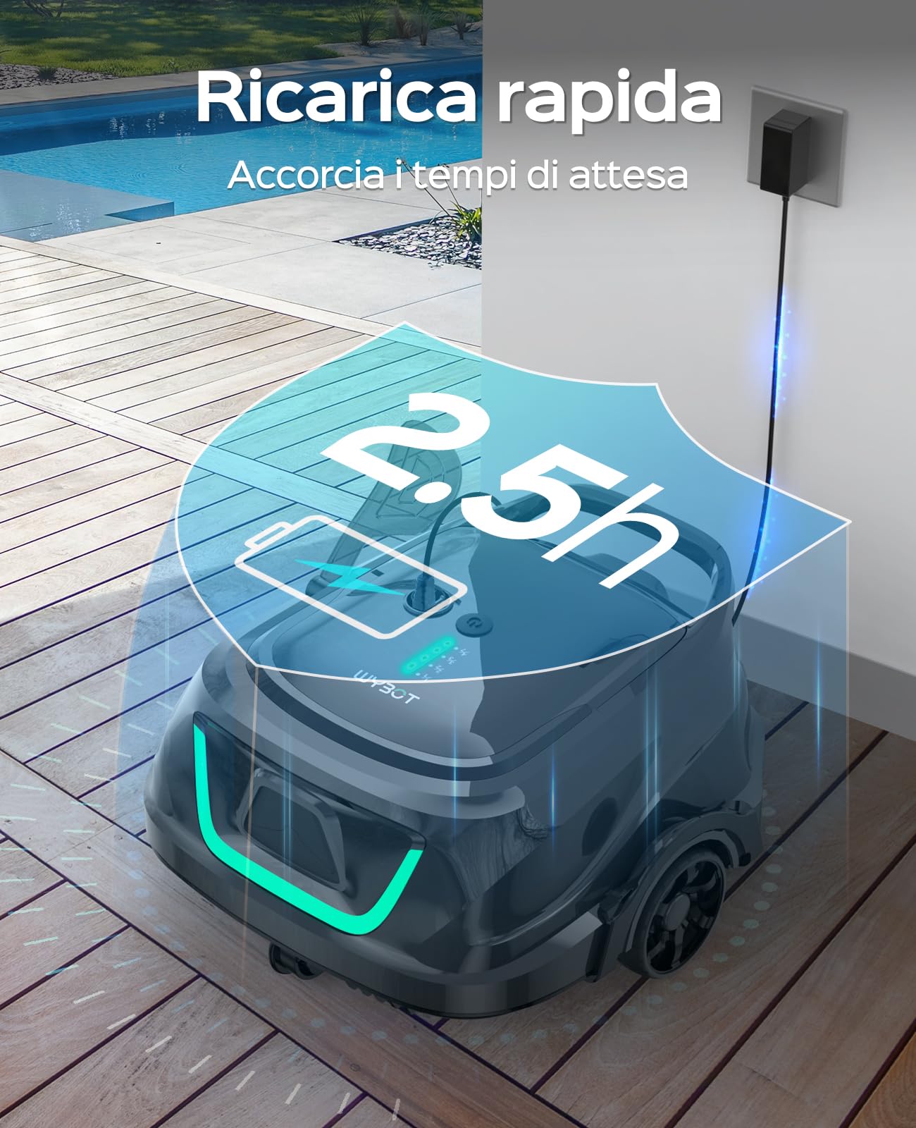 WYBOT Poolroboter Akku, 120 Min Laufzeit, Doppelfilter – Bodenreiniger für Pools bis 100 m², Dunkelgrün
