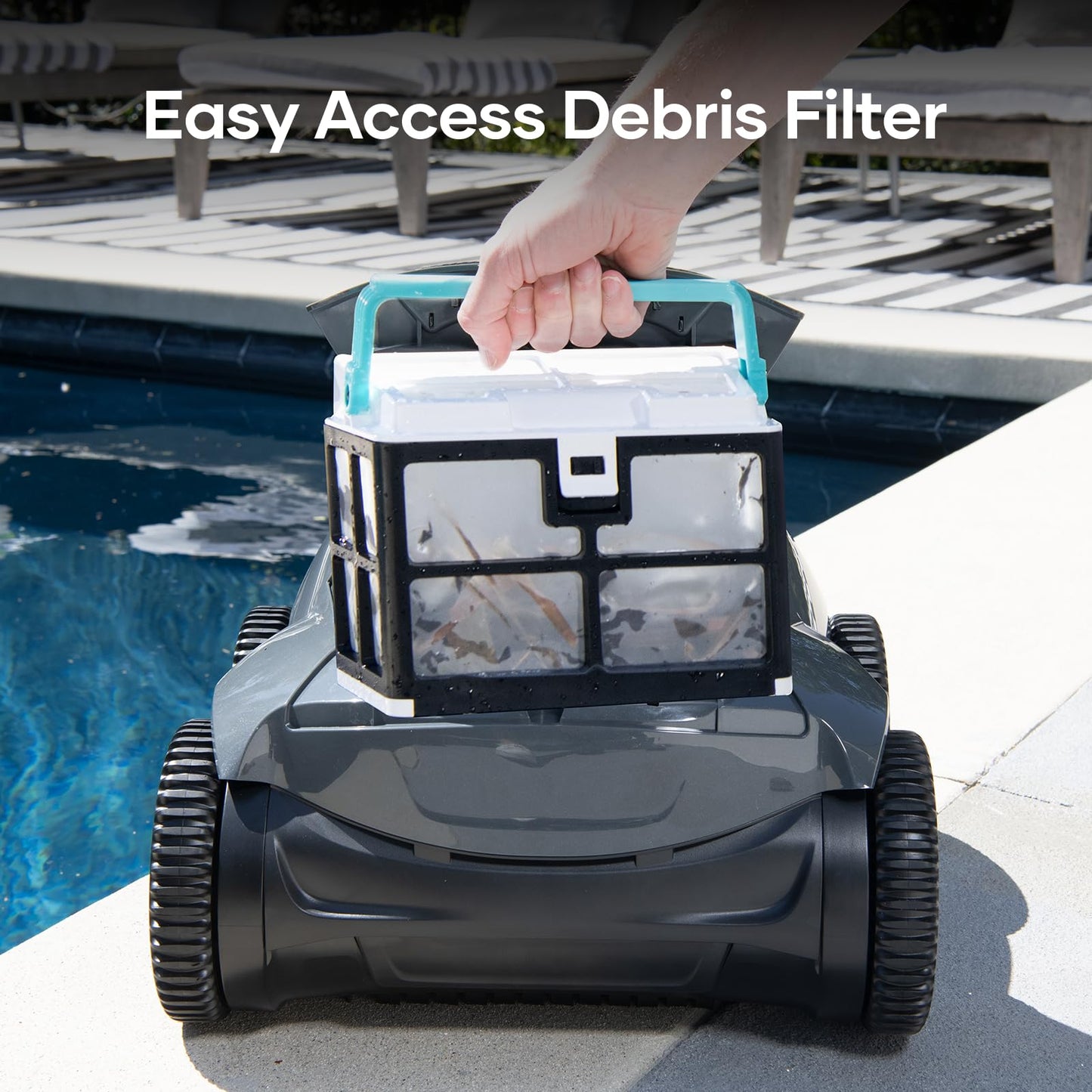 AIPER Poolroboter Akku – Quad-Motor, WavePath Navigation, 3 Modi, 150 Min Laufzeit, kabellos, für Pools bis 150 m² (Generalüberholt)