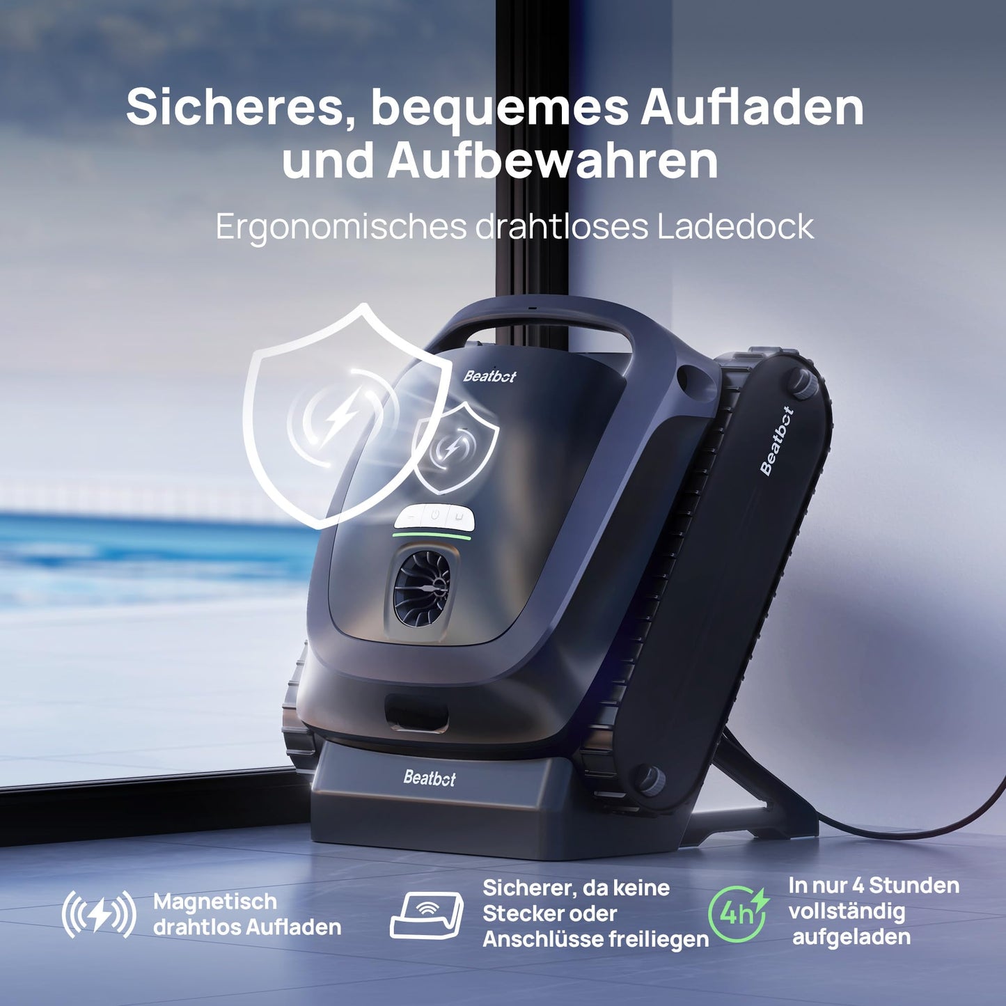 Beatbot AquaSense 2 Poolroboter – Akku, Boden/Wand, doppelte Wasserlinienreinigung, Oberflächen-Parkfunktion, bis 300 m², Mitternachtblau