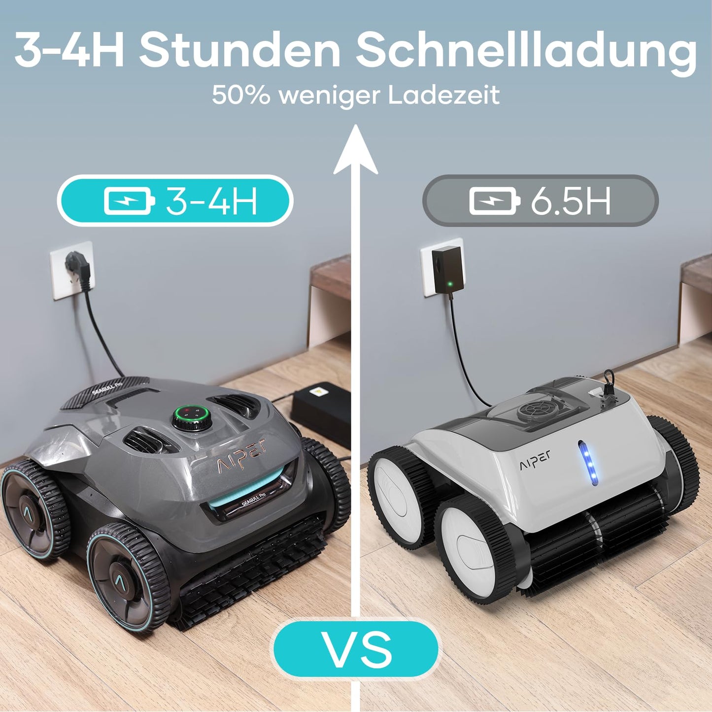 AIPER Akku-Poolroboter, 150 Min Laufzeit, Quad-Motor, WavePath, 3 Modi, 18500 L/h, kabellos, ideal für Pools bis 150 m²