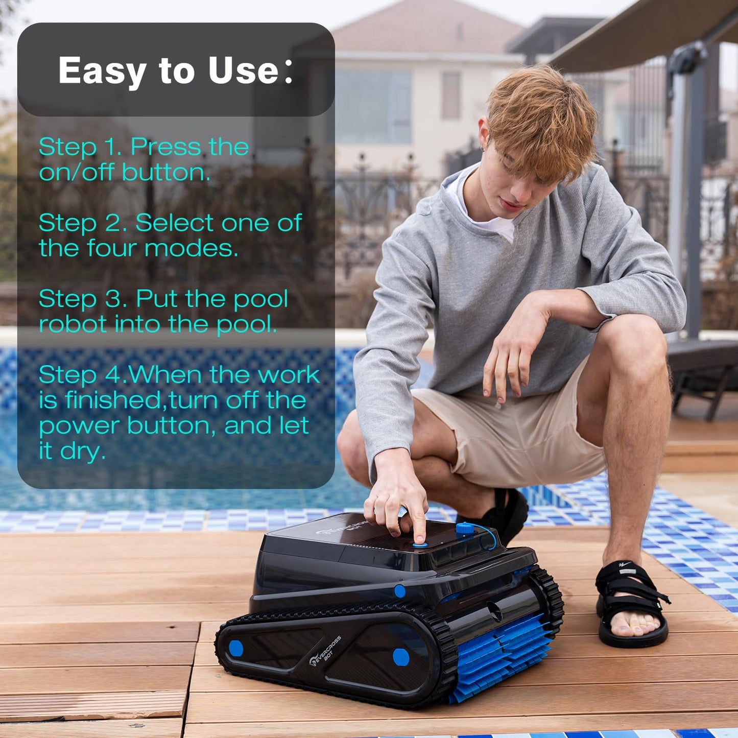 EVERCROSS BOT U8 Poolroboter – kabellos mit Akku, Boden-, Wand- & Wasserlinienreinigung, 120 Min Laufzeit, für Pools bis 200 m²
