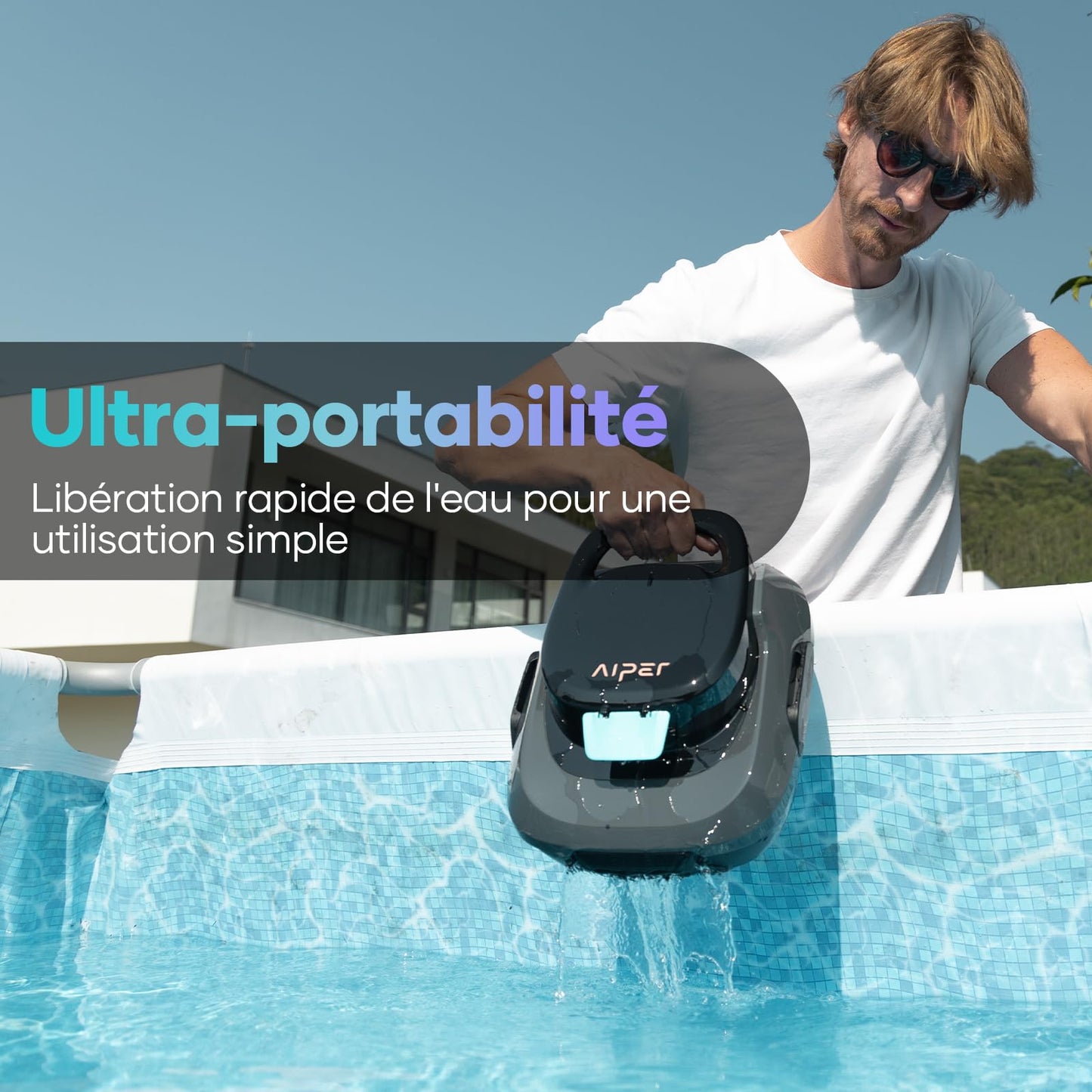 AIPER Kabelloser Poolroboter – Akku 90 Min, Doppelantrieb, Selbstpark, für Flachbodenpools bis 80 m²