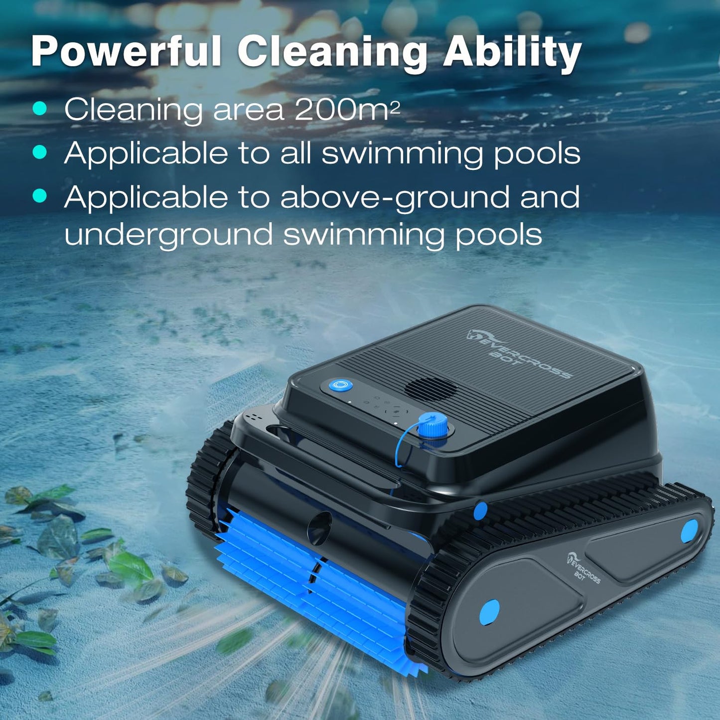 EVERCROSS BOT U8 Poolroboter – kabellos mit Akku, Boden-, Wand- & Wasserlinienreinigung, 120 Min Laufzeit, für Pools bis 200 m²