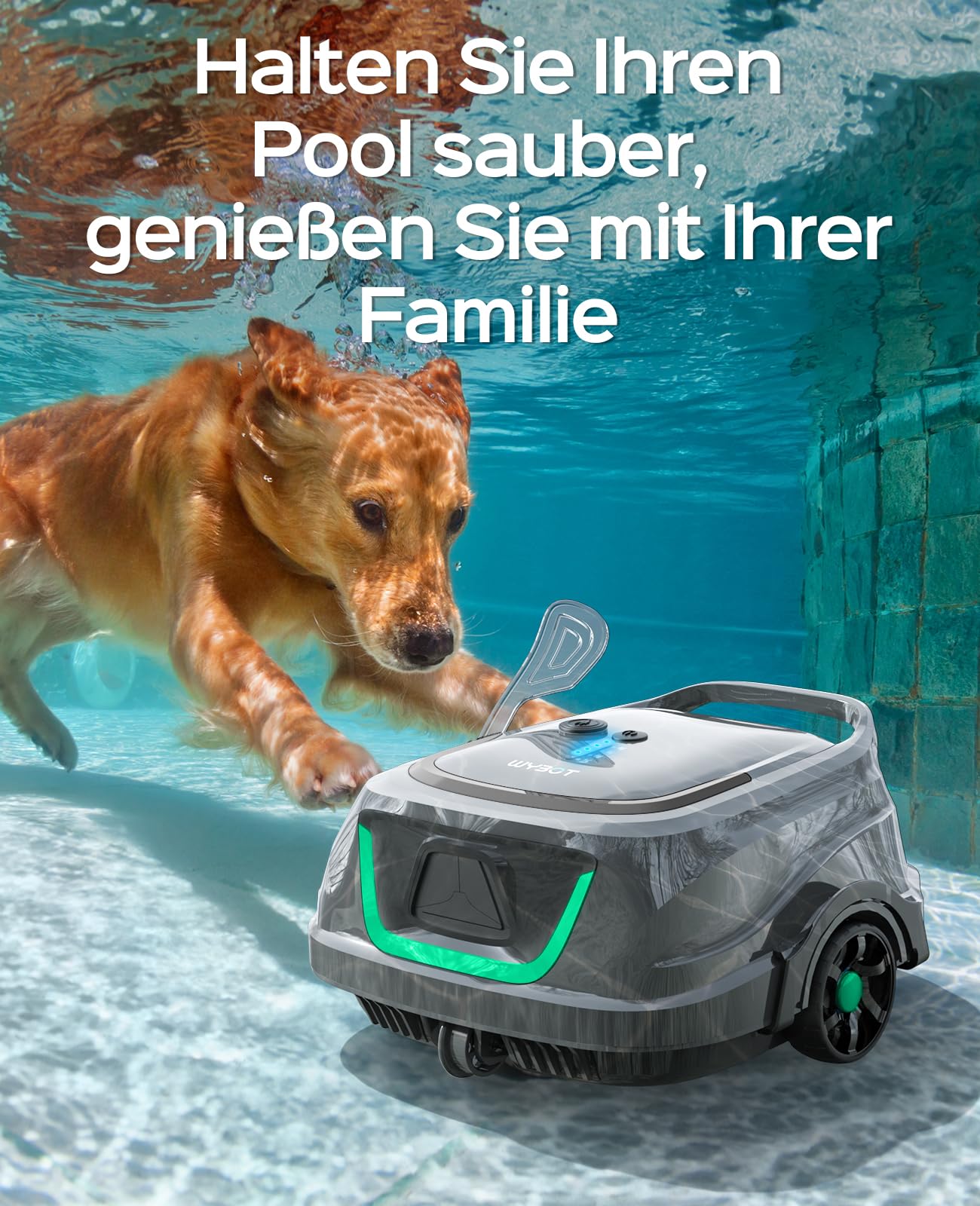 WYBOT A1 Poolroboter (2025 Upgrade), kabellos, 120 Min Laufzeit, Akku & Doppelfilter, für Aufstellpools bis 100 m² (Hellgrau-Grün)