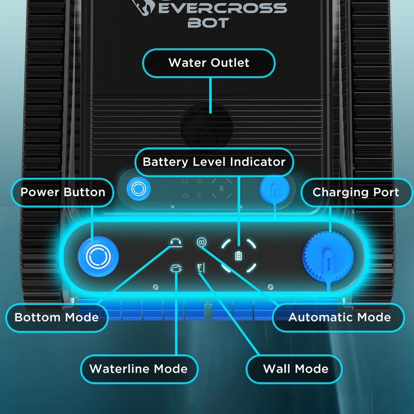 EVERCROSS BOT U8 Poolroboter – kabellos mit Akku, Boden-, Wand- & Wasserlinienreinigung, 120 Min Laufzeit, für Pools bis 200 m²