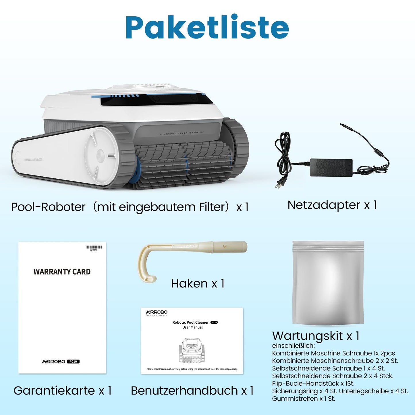 AIRROBO PC10 Poolroboter, kabellos mit Akku, Boden, Wand & Wasserlinie, intelligente Navigation, 120 Min Laufzeit, Wandklettern, für Pools bis 170 m²