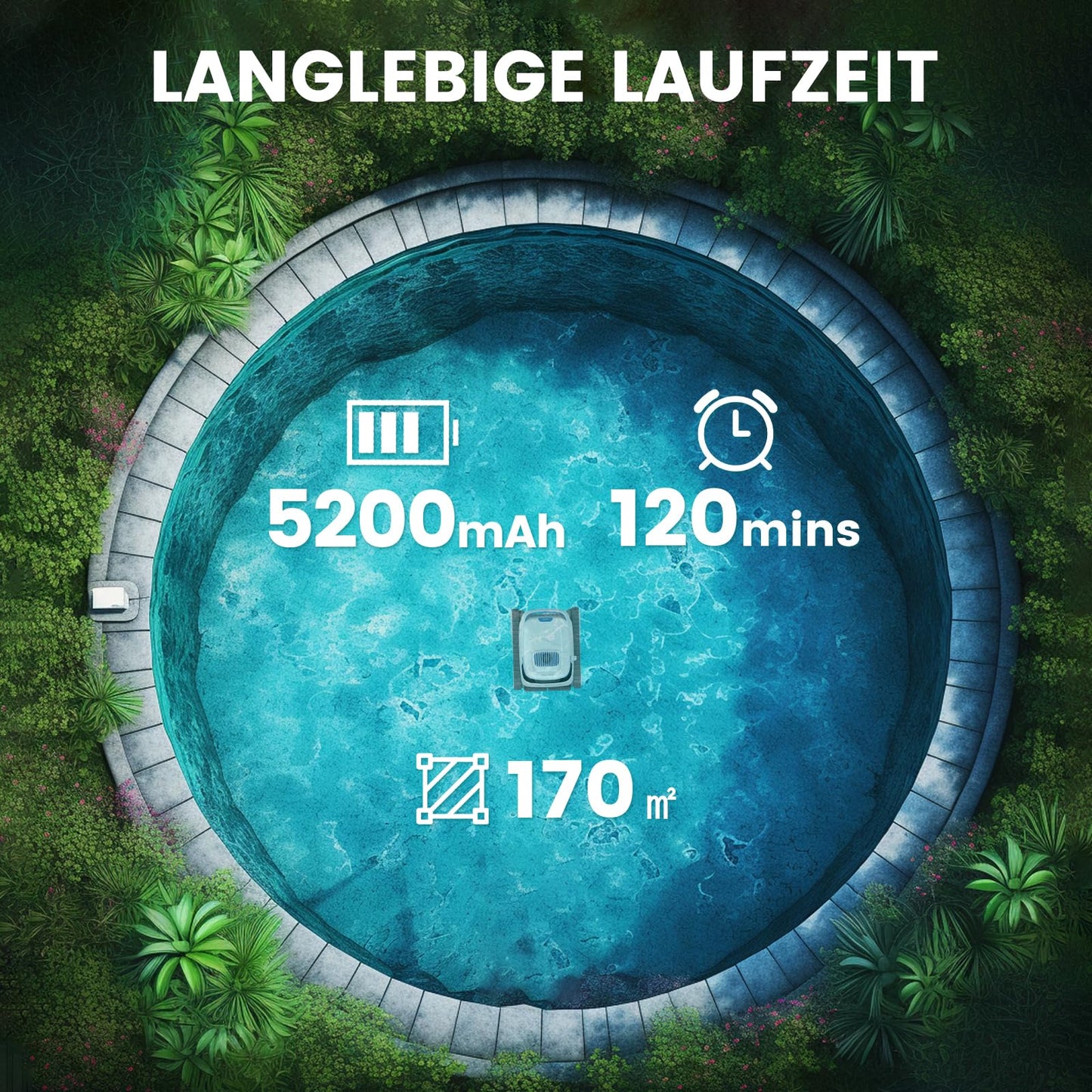 AIRROBO PC10 Poolroboter, kabellos mit Akku, Boden, Wand & Wasserlinie, intelligente Navigation, 120 Min Laufzeit, Wandklettern, für Pools bis 170 m²