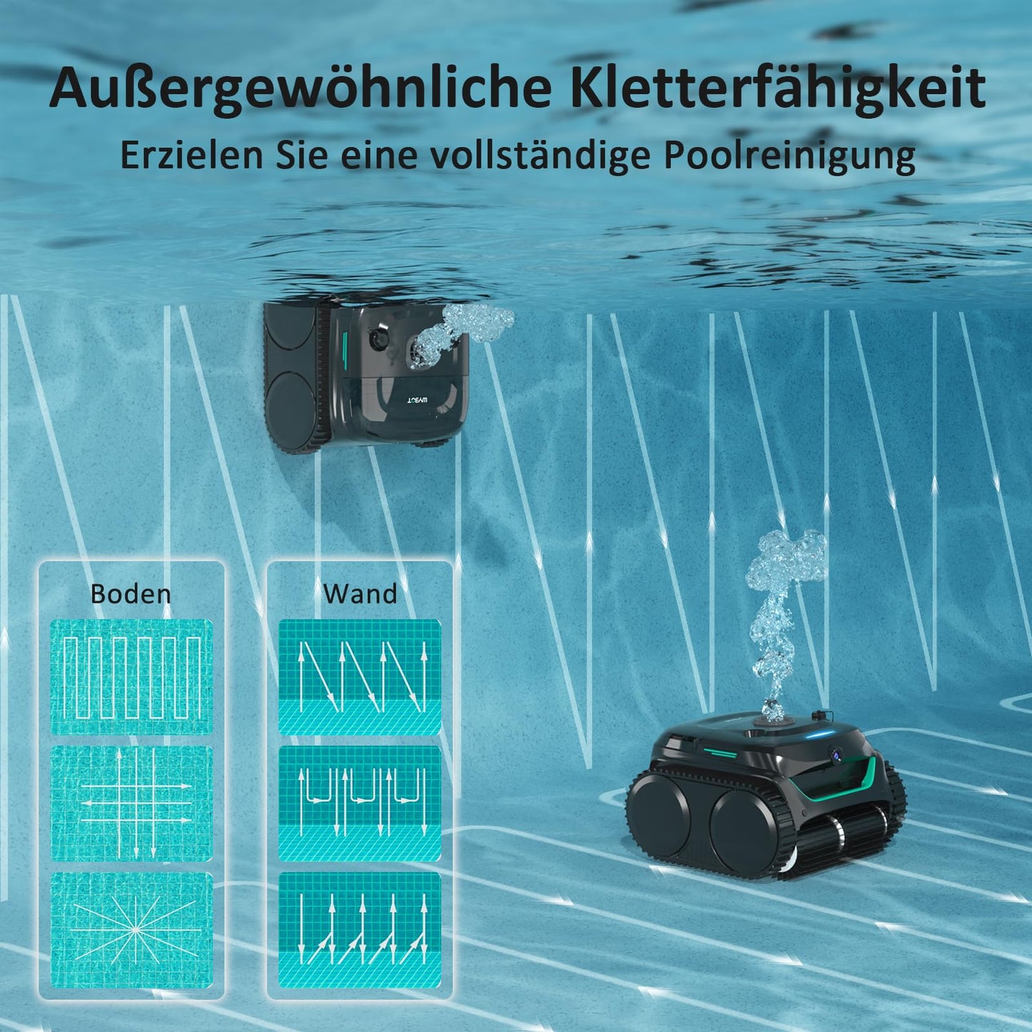WYBOT C2 Vision AI Poolroboter – Kabellos, Akku, Boden & Wand, Zweischicht-Filter, für Pools bis 180 m² (Schwarz-Grün)