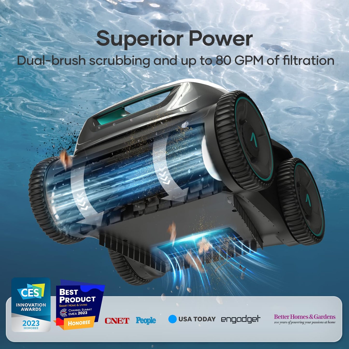 AIPER Poolroboter Akku – Quad-Motor, WavePath Navigation, 3 Modi, 150 Min Laufzeit, kabellos, für Pools bis 150 m² (Generalüberholt)