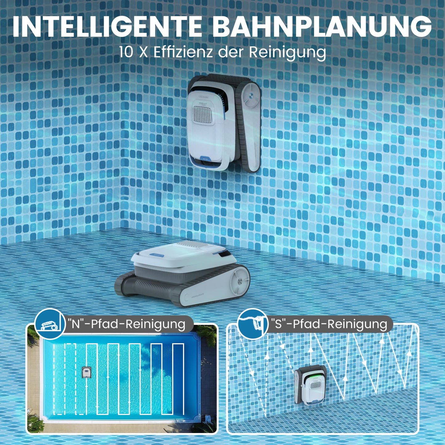 AIRROBO PC10 Poolroboter, kabellos mit Akku, Boden, Wand & Wasserlinie, intelligente Navigation, 120 Min Laufzeit, Wandklettern, für Pools bis 170 m²