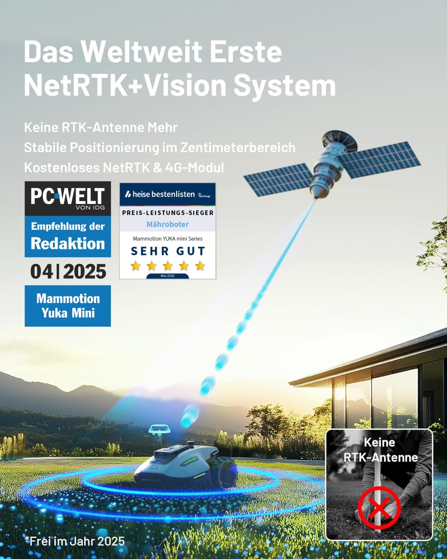 ChatGPT said: MAMMOTION YUKA Mini 500 Mähroboter ohne Begrenzungskabel, 500 m², KI-Hindernisvermeidung, NetRTK+Vision, 4G-App, 50 % Steigung