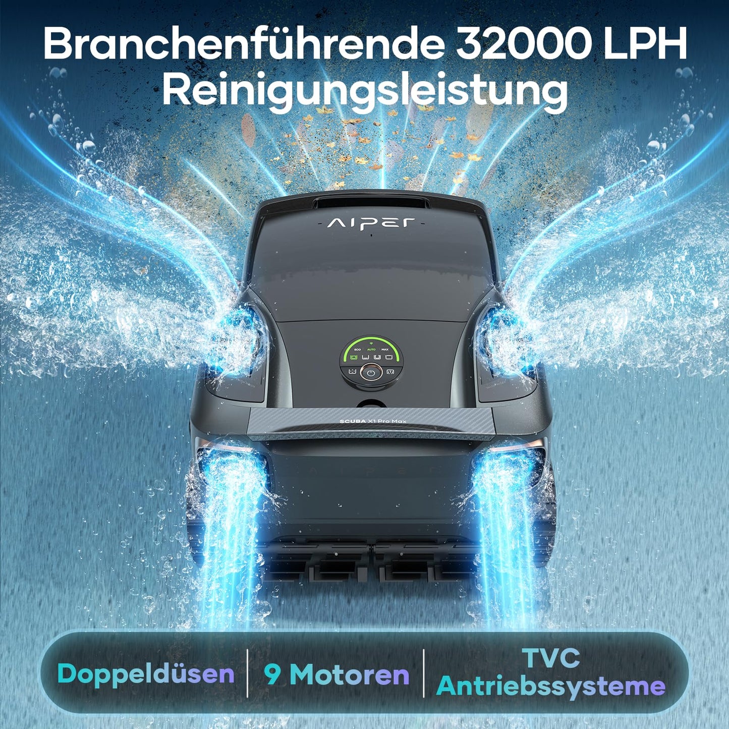 AIPER Scuba X1 Pro Max Poolroboter – Boden & Wand, 360° Mapping, 32.000 LPH, Akku, bis 300 m² Pools