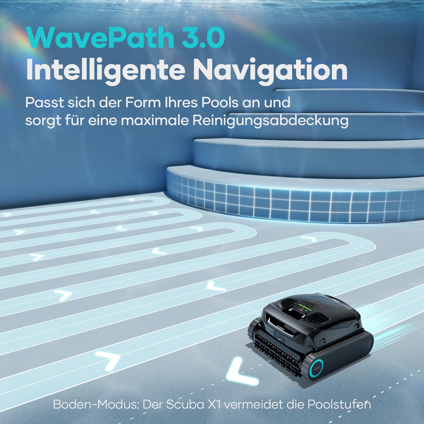 AIPER (Upgrade) Scuba X1 Poolroboter Boden & Wand, 3 μm Ultra-Fein-Doppelfilter, 25200 LPH Saugkraft, Wasserlinienreinigung, für Pools bis 200 m²