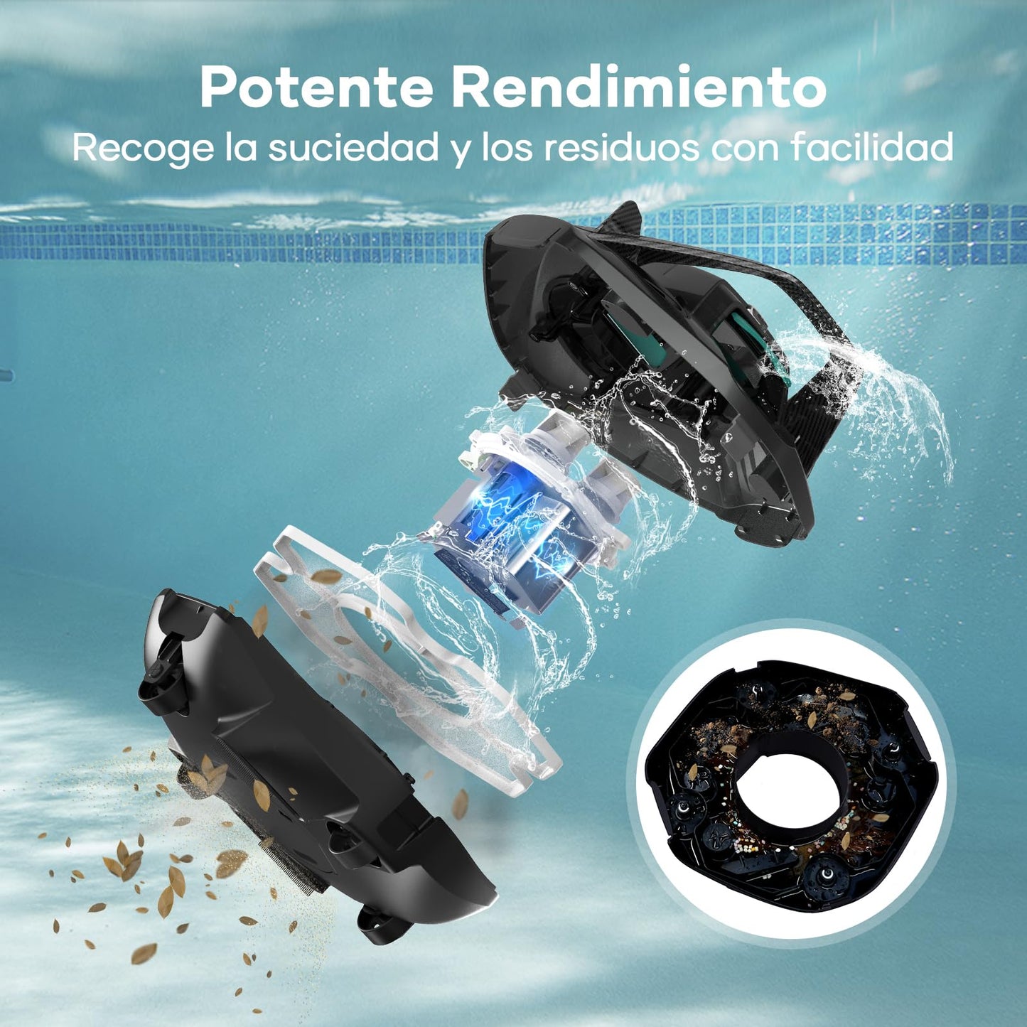 AIPER Poolroboter, kabelloser Akku-Poolsauger mit 90 Min Laufzeit, LED-Anzeige, Auto-Parken, für flache Aufstell- & Einbaupools bis 80 m²