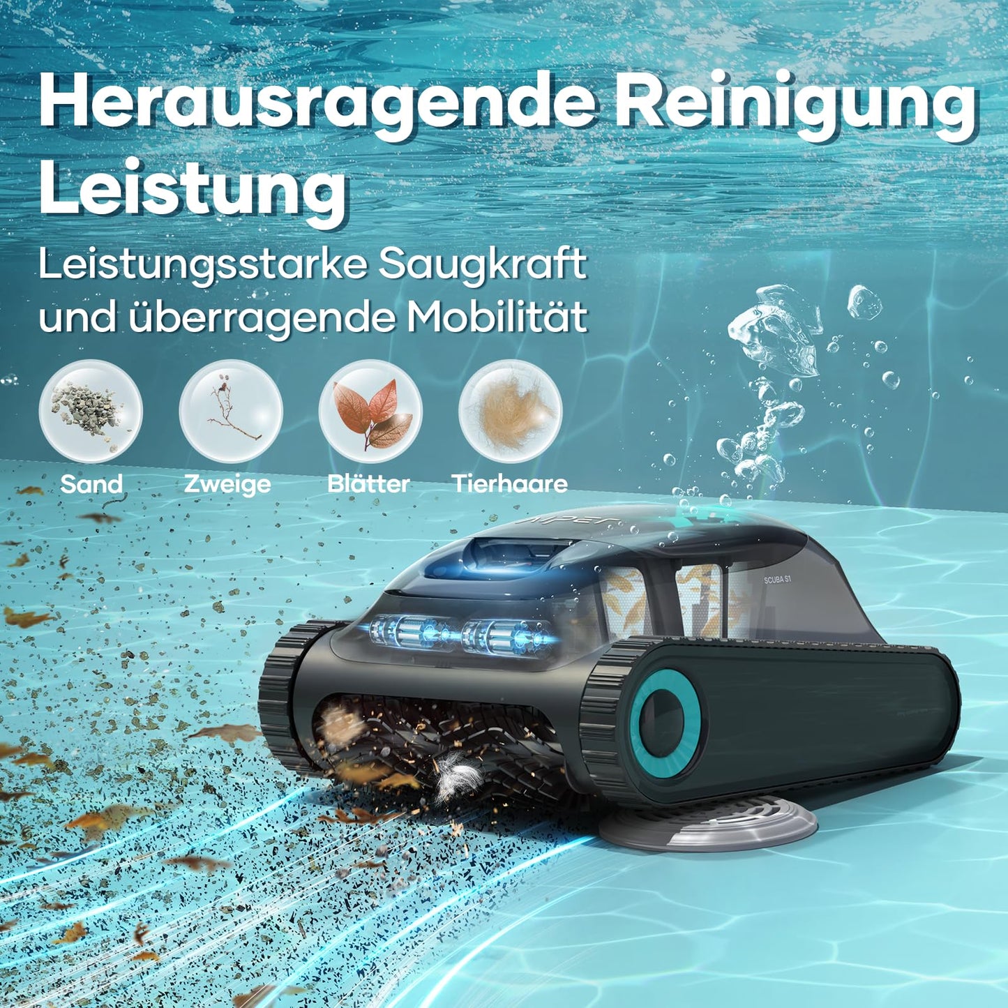 AIPER Scuba S1 Poolroboter Boden & Wand, kabellos mit Wandklettern, intelligente Navigation 2.0, 150 Min Laufzeit, für eingelassene Pools bis 150 m²