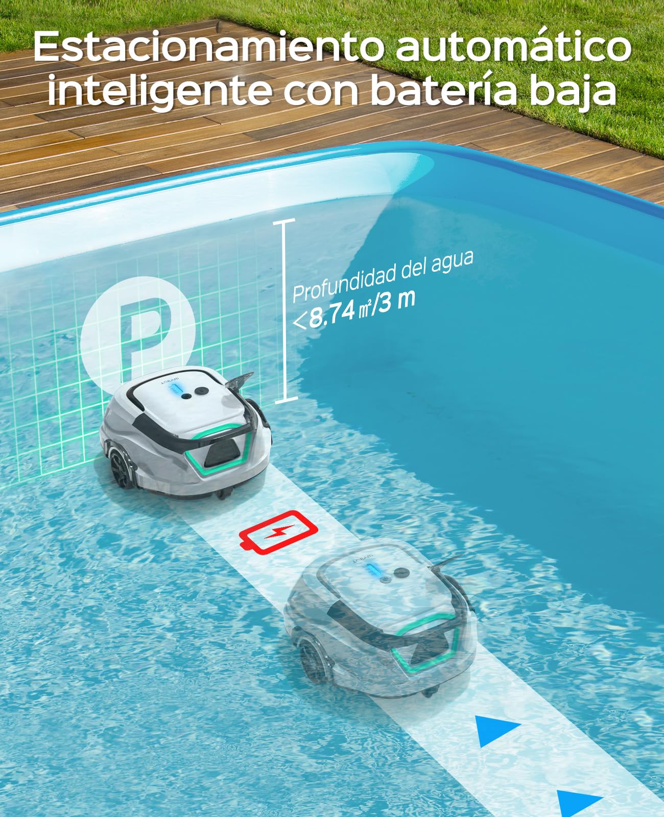 WYBOT A1 Poolroboter (2025 Upgrade), kabellos mit Akku & Doppelfilter, 120 Min Laufzeit, für Aufstellpools bis 100 m² (Perlweiß-Grün)