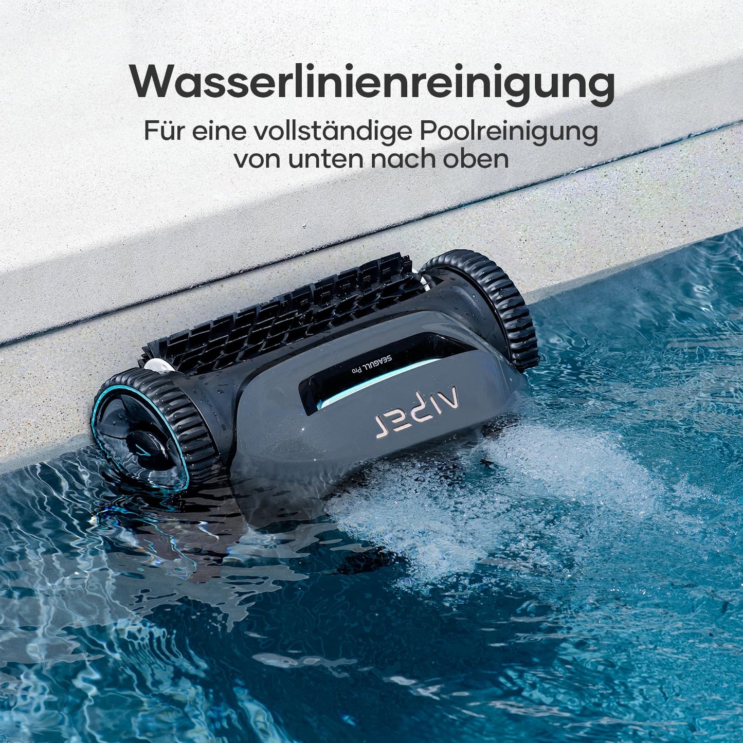 AIPER Akku-Poolroboter, 150 Min Laufzeit, Quad-Motor, WavePath, 3 Modi, 18500 L/h, kabellos, ideal für Pools bis 150 m²