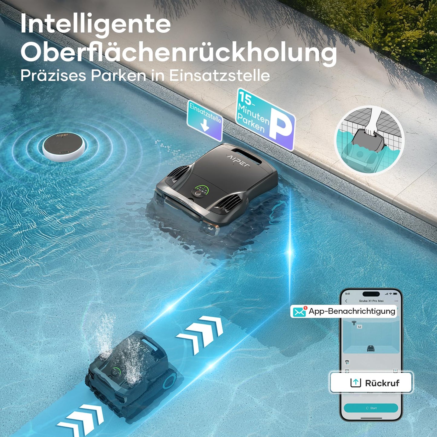 AIPER Scuba X1 Pro Max Poolroboter – Boden & Wand, 360° Mapping, 32.000 LPH, Akku, bis 300 m² Pools