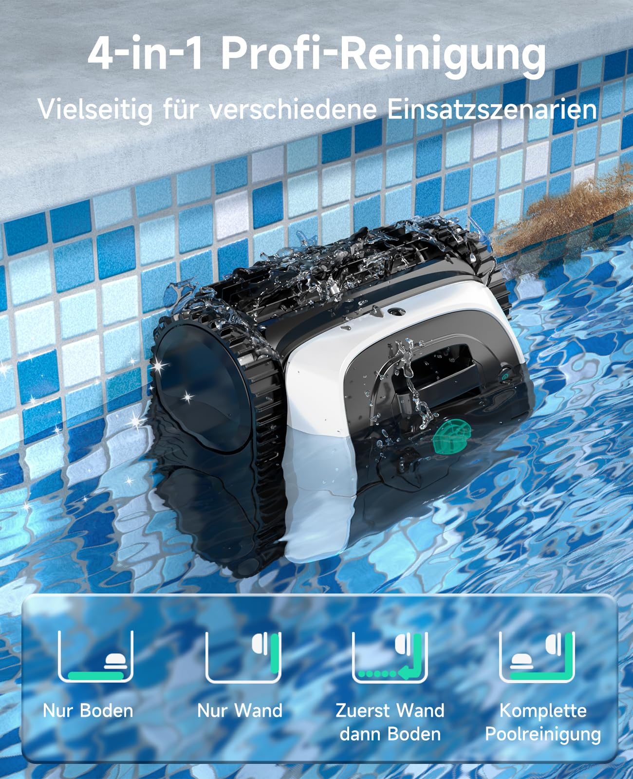 WYBOT C1 Poolroboter mit Akku, 150 Min kabellos, intelligente Routenplanung, Boden-, Wand- & Wasserlinienreinigung, für Pools bis 150 m²