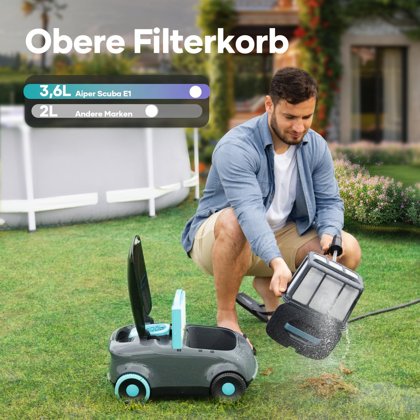 AIPER Kabelloser Poolroboter – 100–130 Min Akku, Auto-Parken, Partikelfilter, für oberirdische Pools bis 100 m²