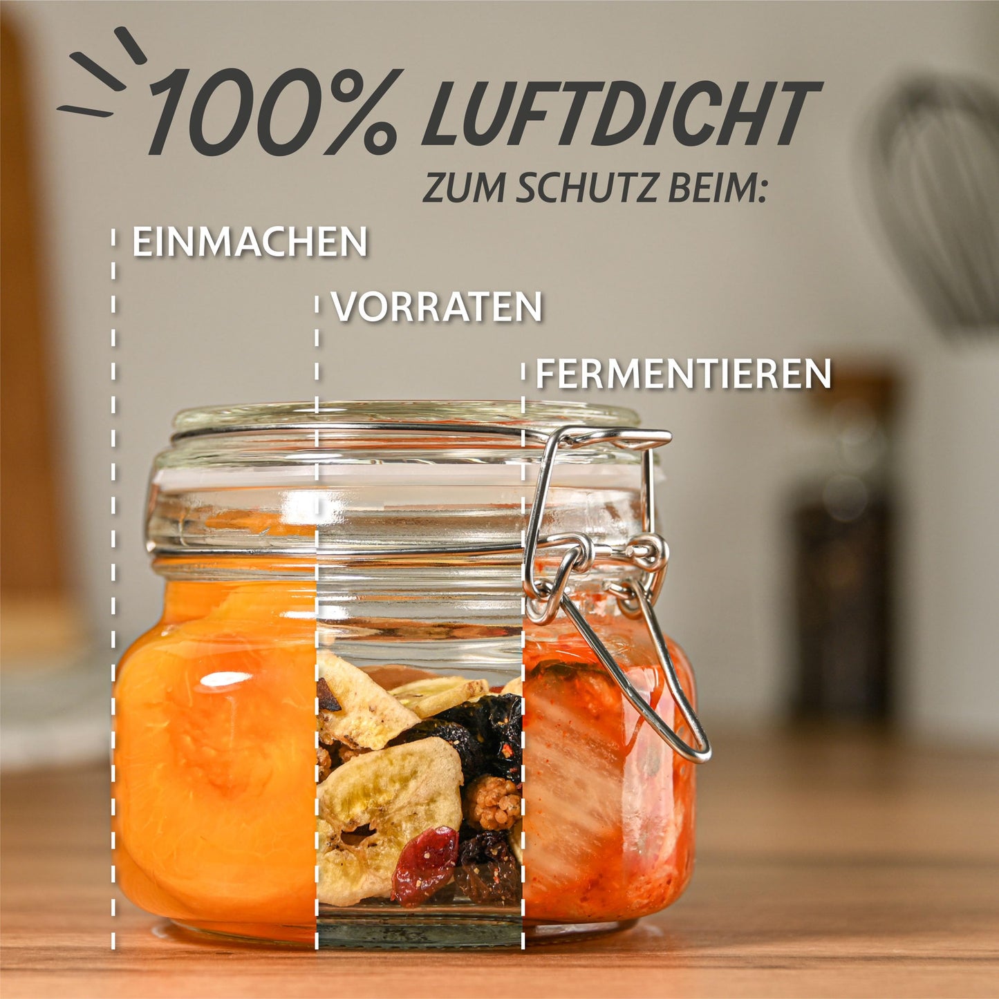 Praknu 12 Einmachgläser mit Bügelverschluss 500ml - Mit Etiketten, Stift und extra Silikondichtungen - Platzsparend durch eckige