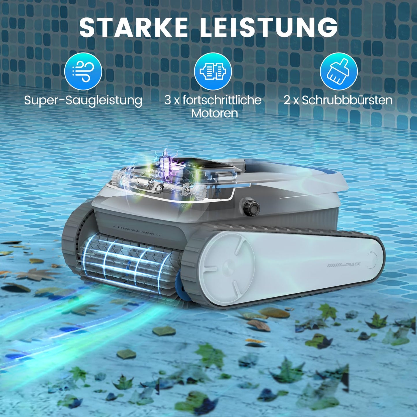 AIRROBO PC10 Poolroboter, kabellos mit Akku, Boden, Wand & Wasserlinie, intelligente Navigation, 120 Min Laufzeit, Wandklettern, für Pools bis 170 m²