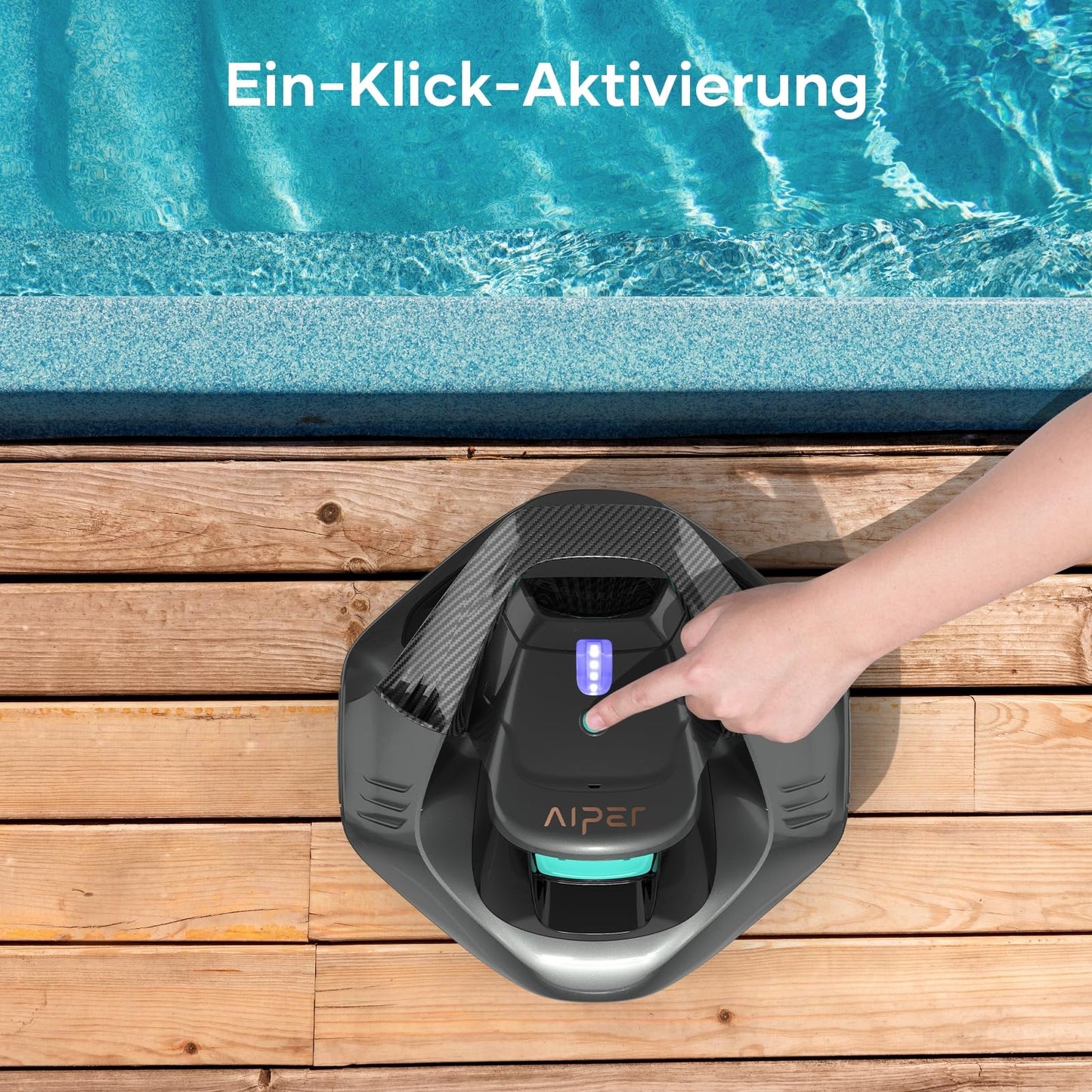 AIPER Poolroboter, kabelloser Akku-Poolsauger mit 90 Min Laufzeit, LED-Anzeige, Auto-Parken, für flache Aufstell- & Einbaupools bis 80 m²