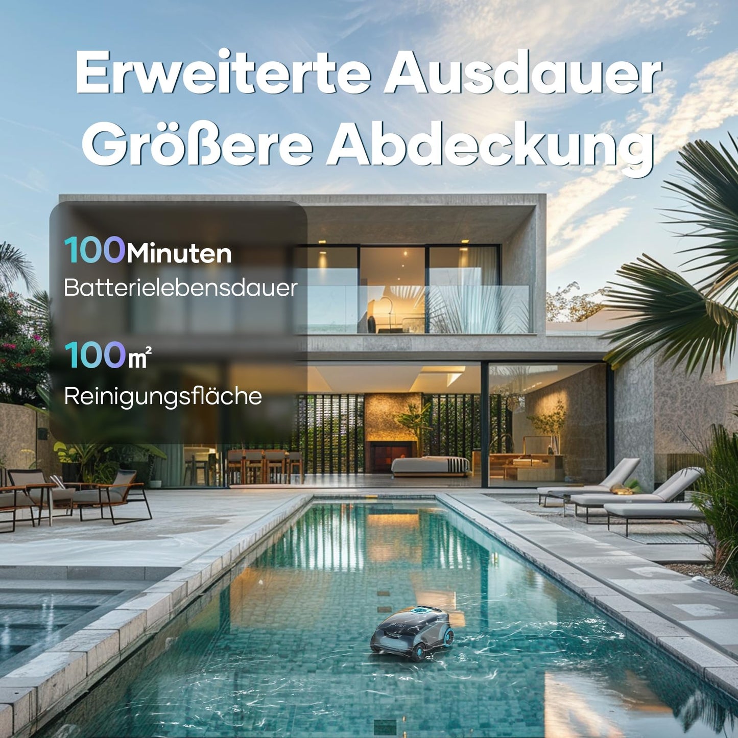AIPER Kabelloser Poolroboter – 100–130 Min Akku, Auto-Parken, Partikelfilter, für oberirdische Pools bis 100 m²