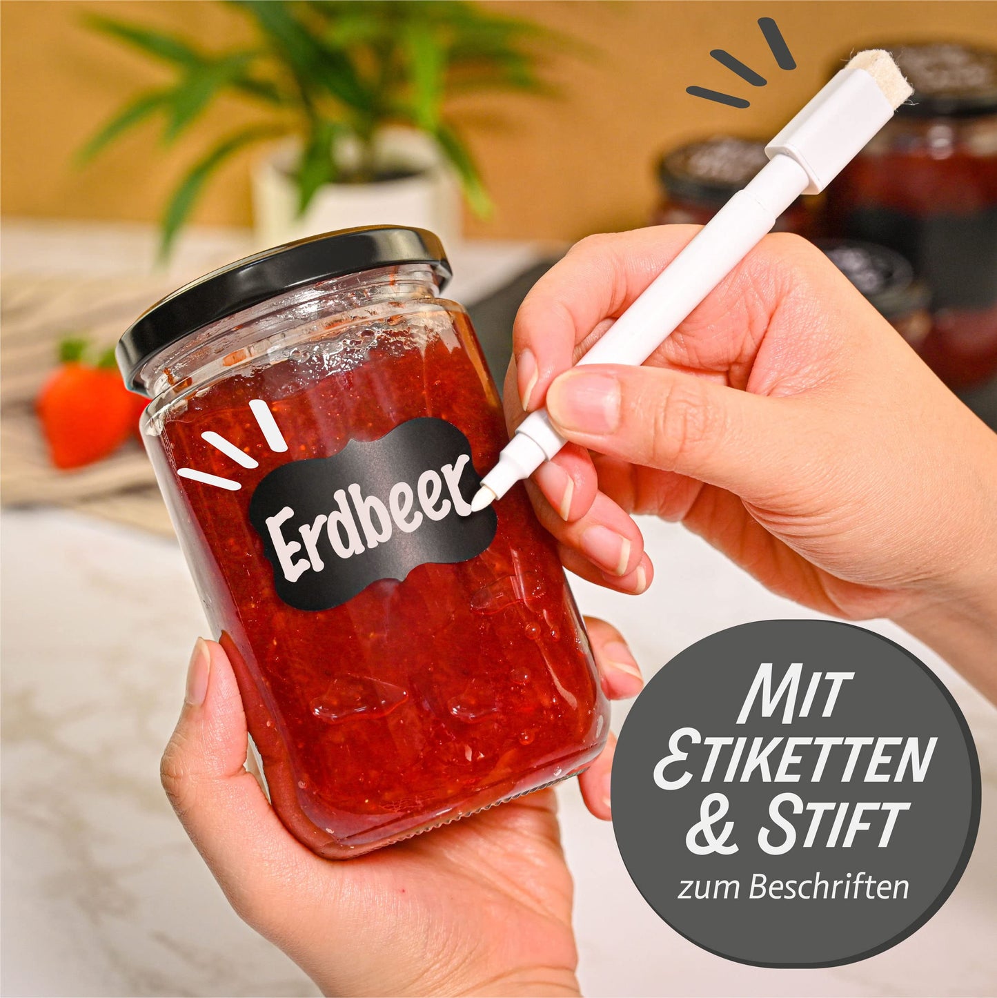 Praknu 12 Einmachgläser mit Deckel 350ml - Mit Etiketten & Stift - Luftdicht - Spülmaschinenfest - Ideal zum Verschenken