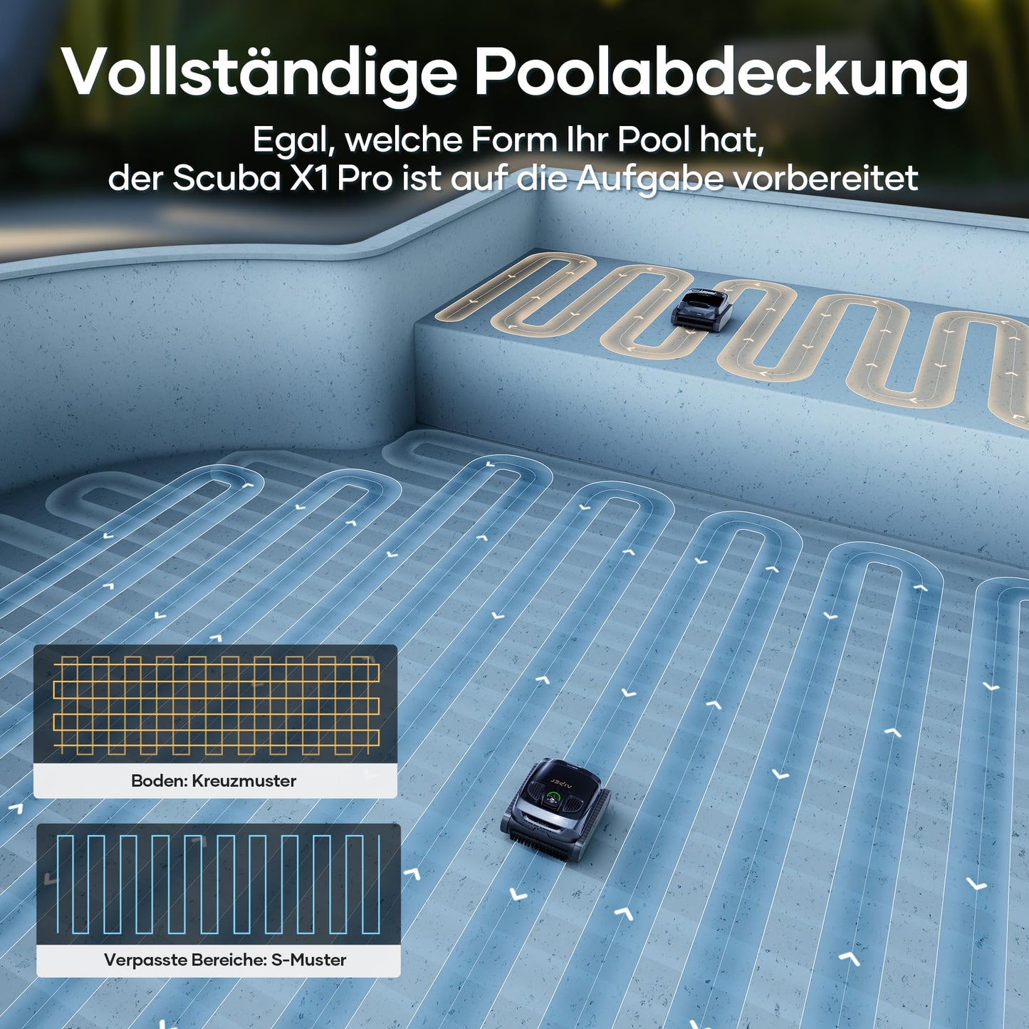 AIPER Scuba X1 Pro Poolroboter – Boden & Wand, 25.200 LPH, 3 Modi, Wasserlinienreinigung, bis 200 m² Pools
