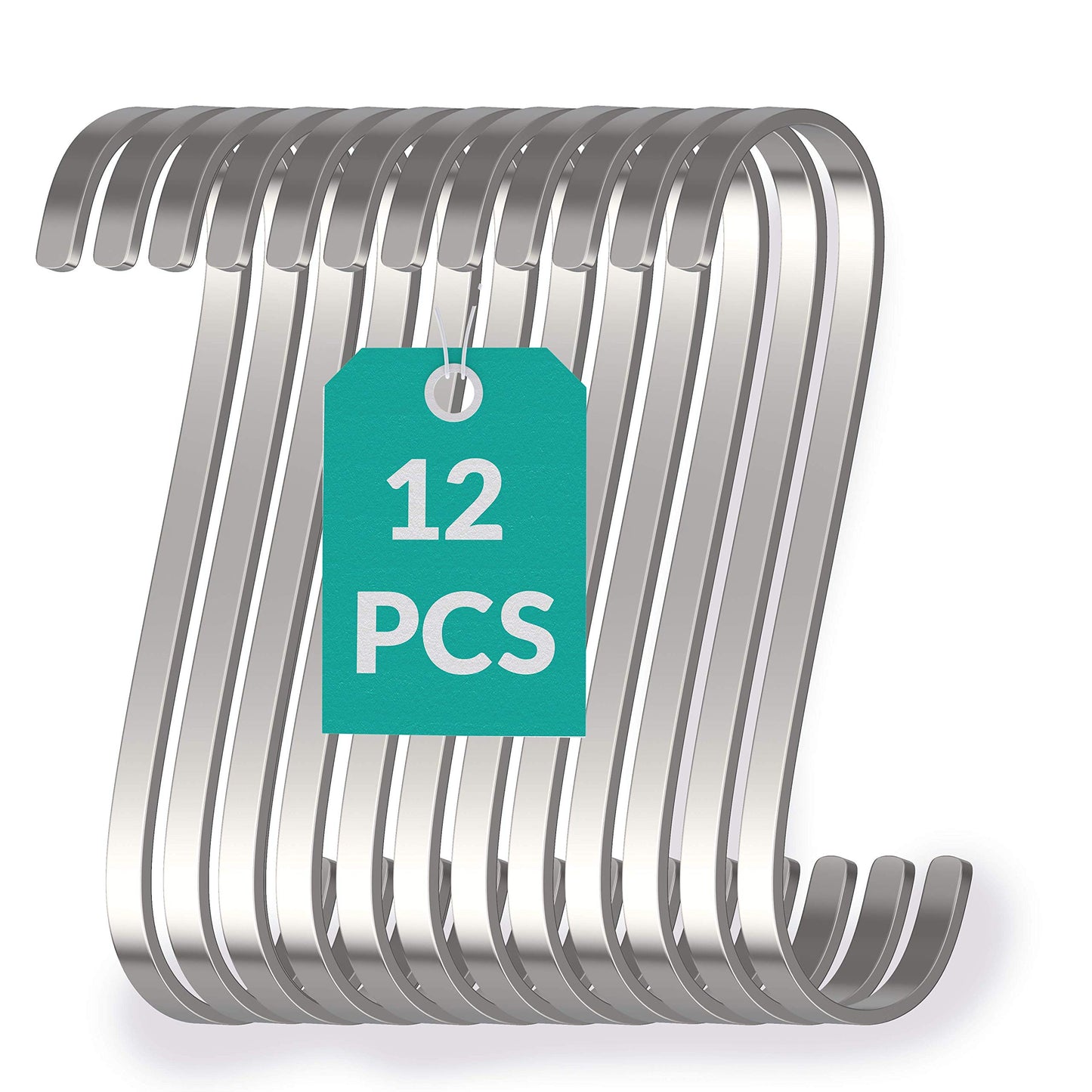 Praknu 12 S Haken Edelstahl Flach - bis 25kg Belastbar - 11cm Groß - Rostfreie S-Haken zum Aufhängen