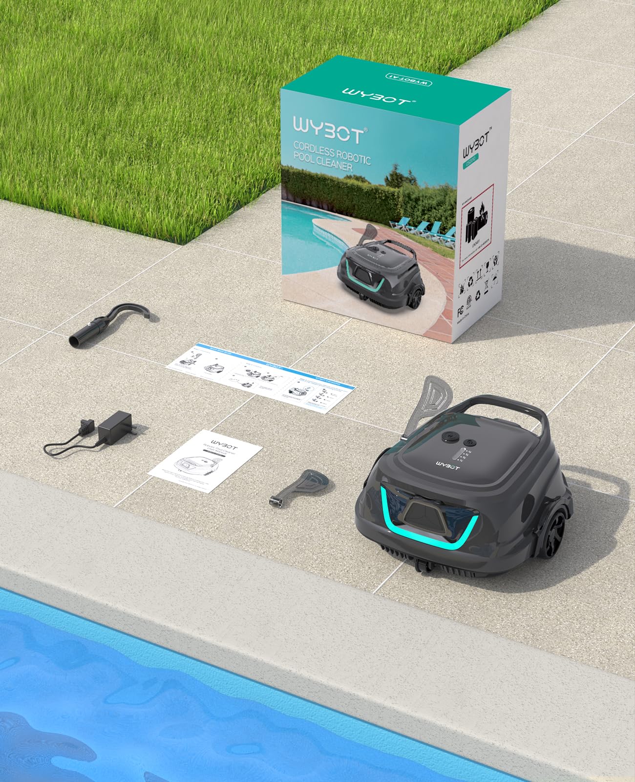 WYBOT Poolroboter Akku, 120 Min Laufzeit, Doppelfilter – Bodenreiniger für Pools bis 100 m², Dunkelgrün