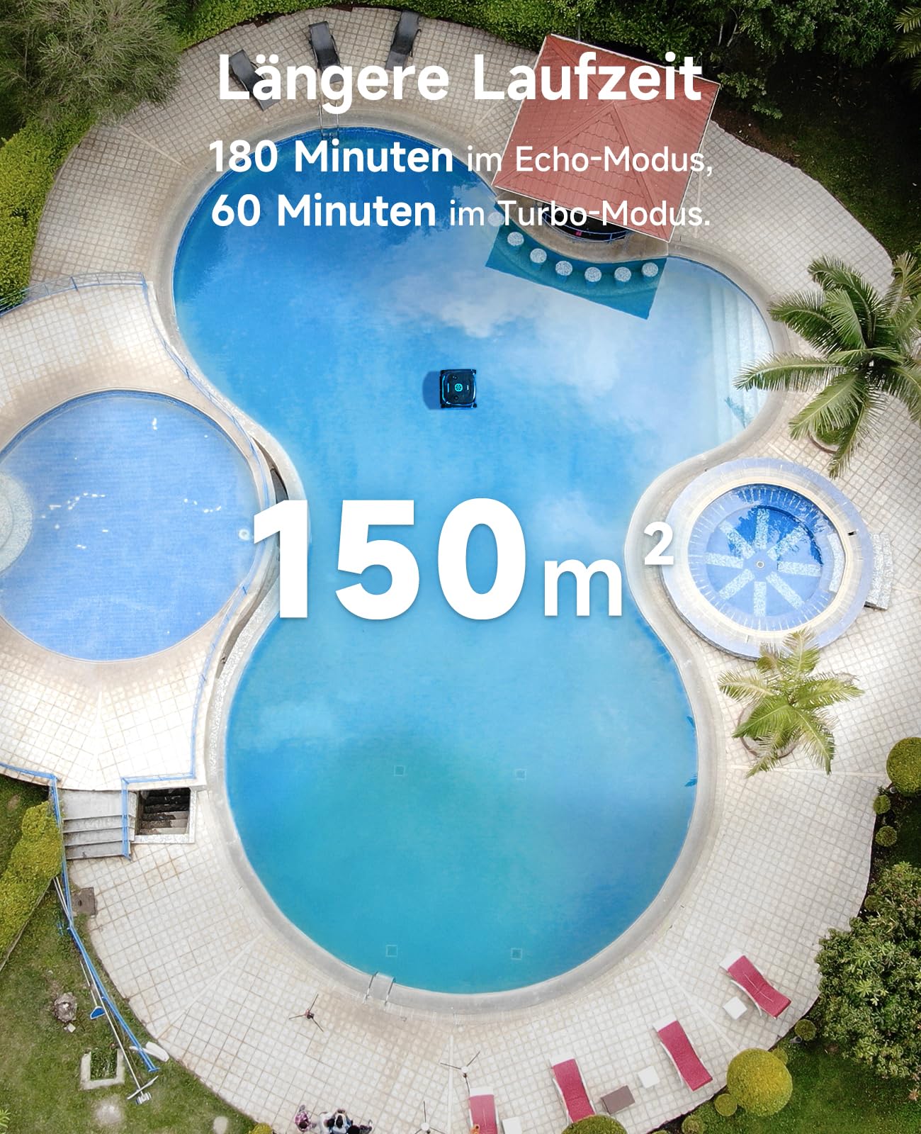 WYBOT C2 Poolroboter Akku, Boden & Wand, 3-Motoren, 180 Min Laufzeit, starke Saugkraft, Doppelfilter, App, für Pools bis 150 m²