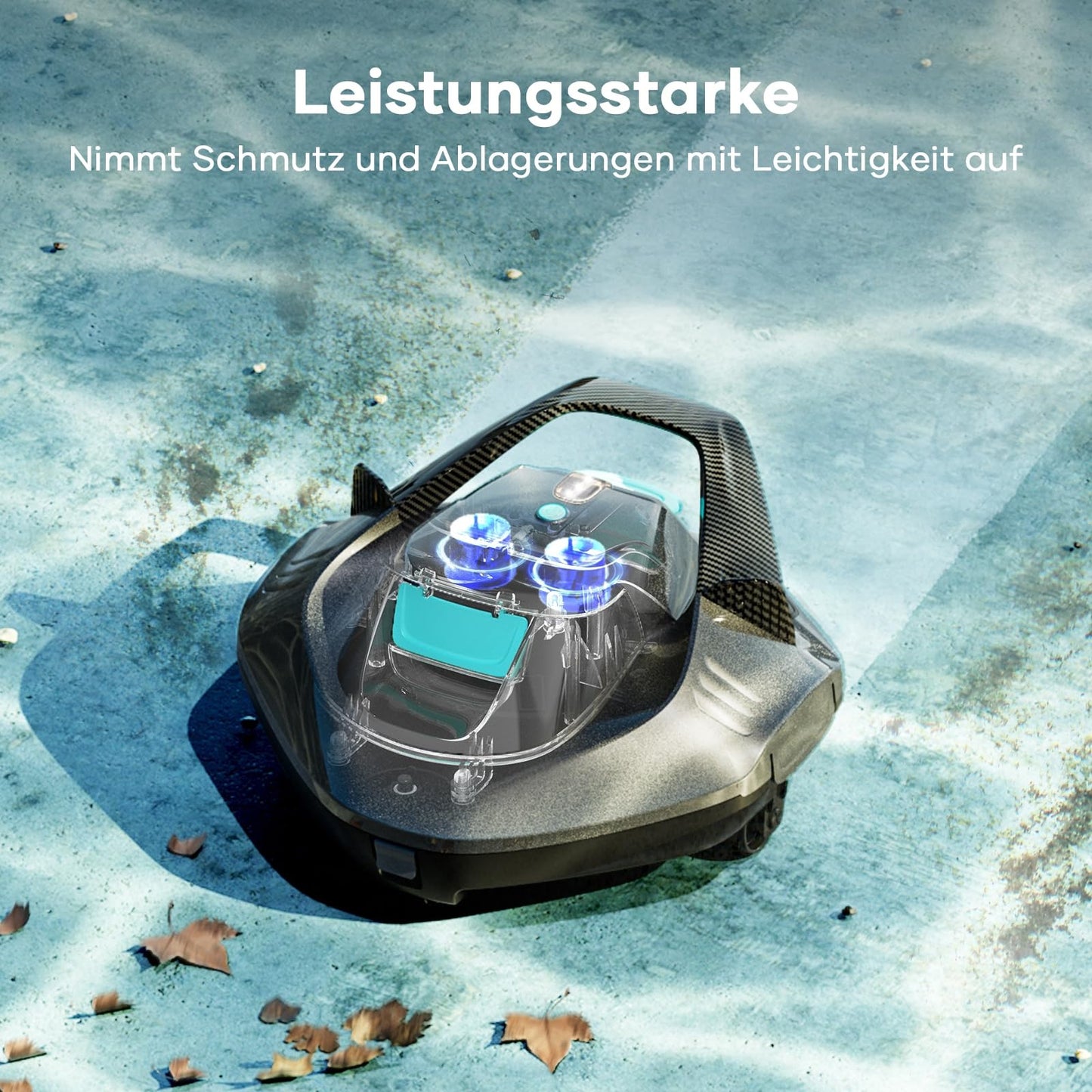 AIPER Poolroboter, kabelloser Akku-Poolsauger mit 90 Min Laufzeit, Dual-Motor, LED, Auto-Parken, für Flachbodenpools bis 80 m²