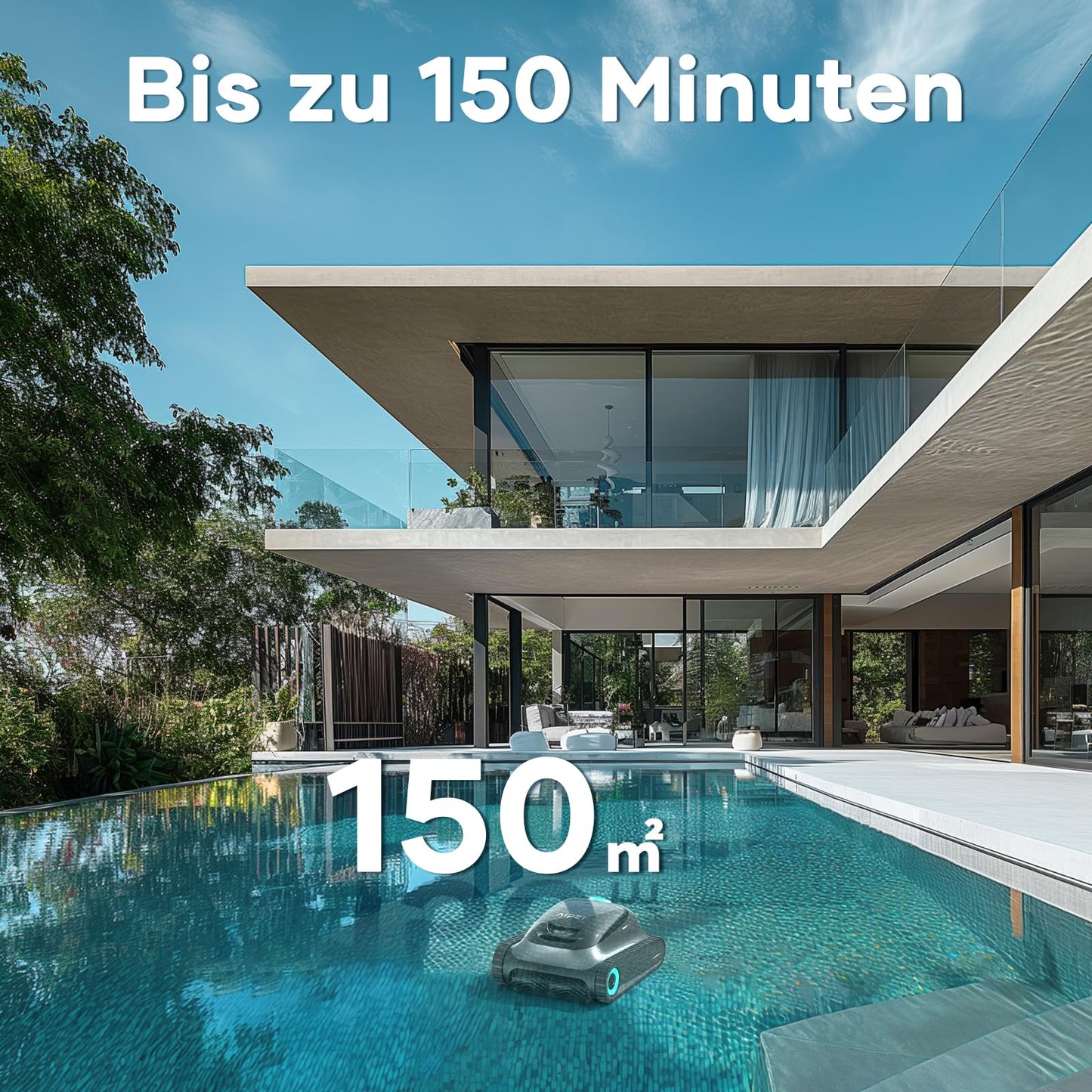 AIPER Poolroboter für Wand, Boden & Wasserlinie, Akku mit 150 Min Laufzeit, 4 Modi, 3,5 L Filterkorb, Navigation 2.0, bis 150 m²