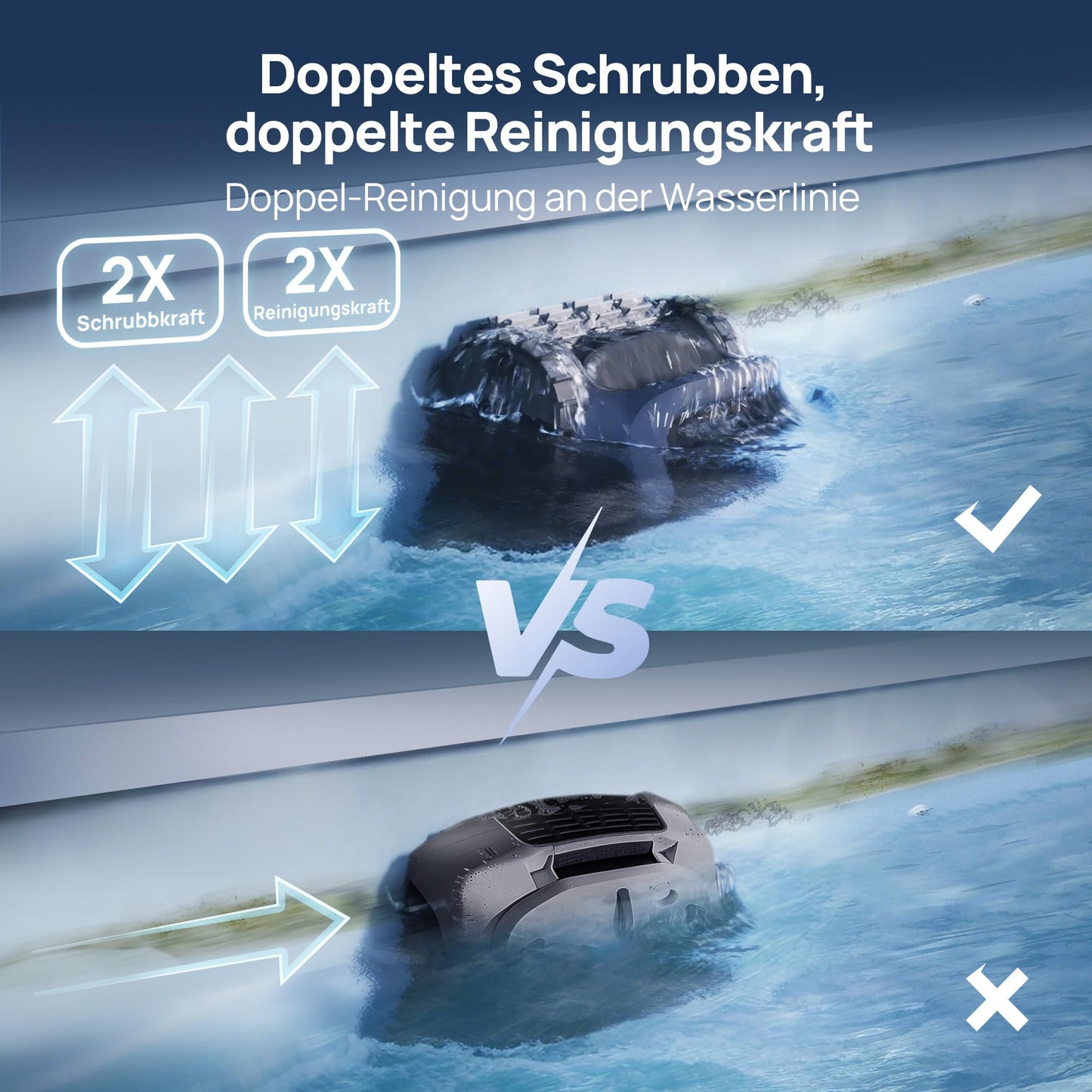 Beatbot AquaSense 2 Poolroboter – Akku, Boden/Wand, doppelte Wasserlinienreinigung, Oberflächen-Parkfunktion, bis 300 m², Mitternachtblau