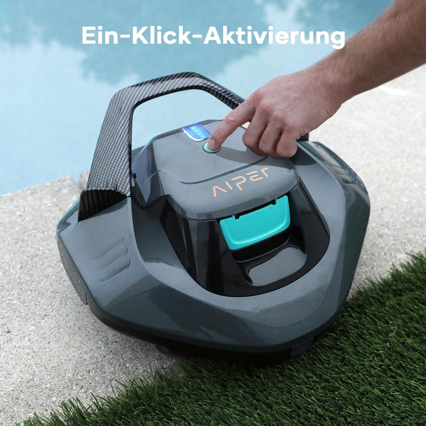 AIPER Poolroboter, kabelloser Akku-Poolsauger mit 90 Min Laufzeit, Dual-Motor, LED, Auto-Parken, für Flachbodenpools bis 80 m²