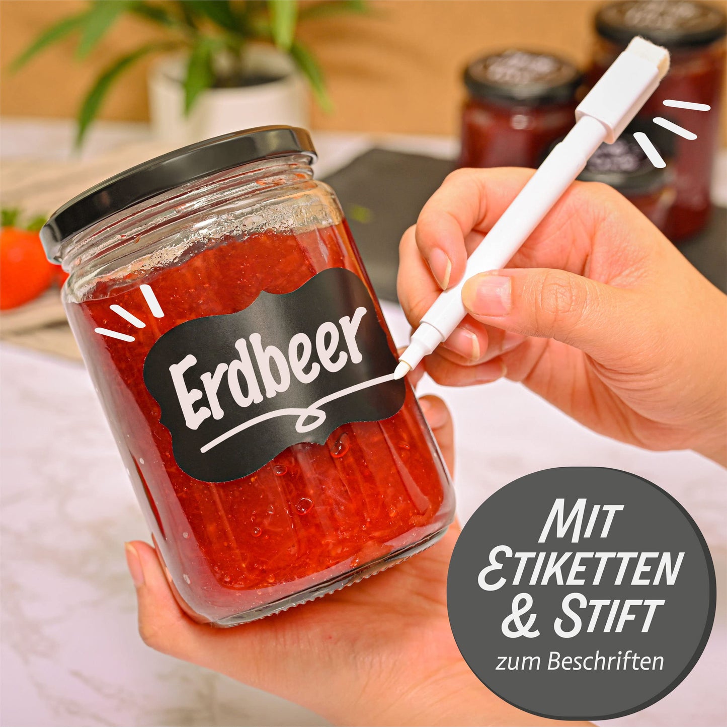 Praknu 12er-Set Einmachgläser mit Schraubdeckel 500 ml - Marmeladengläser mit Schraub-Deckel - Mit Etiketten & Stift - Luftdicht - Spülmaschinenfest