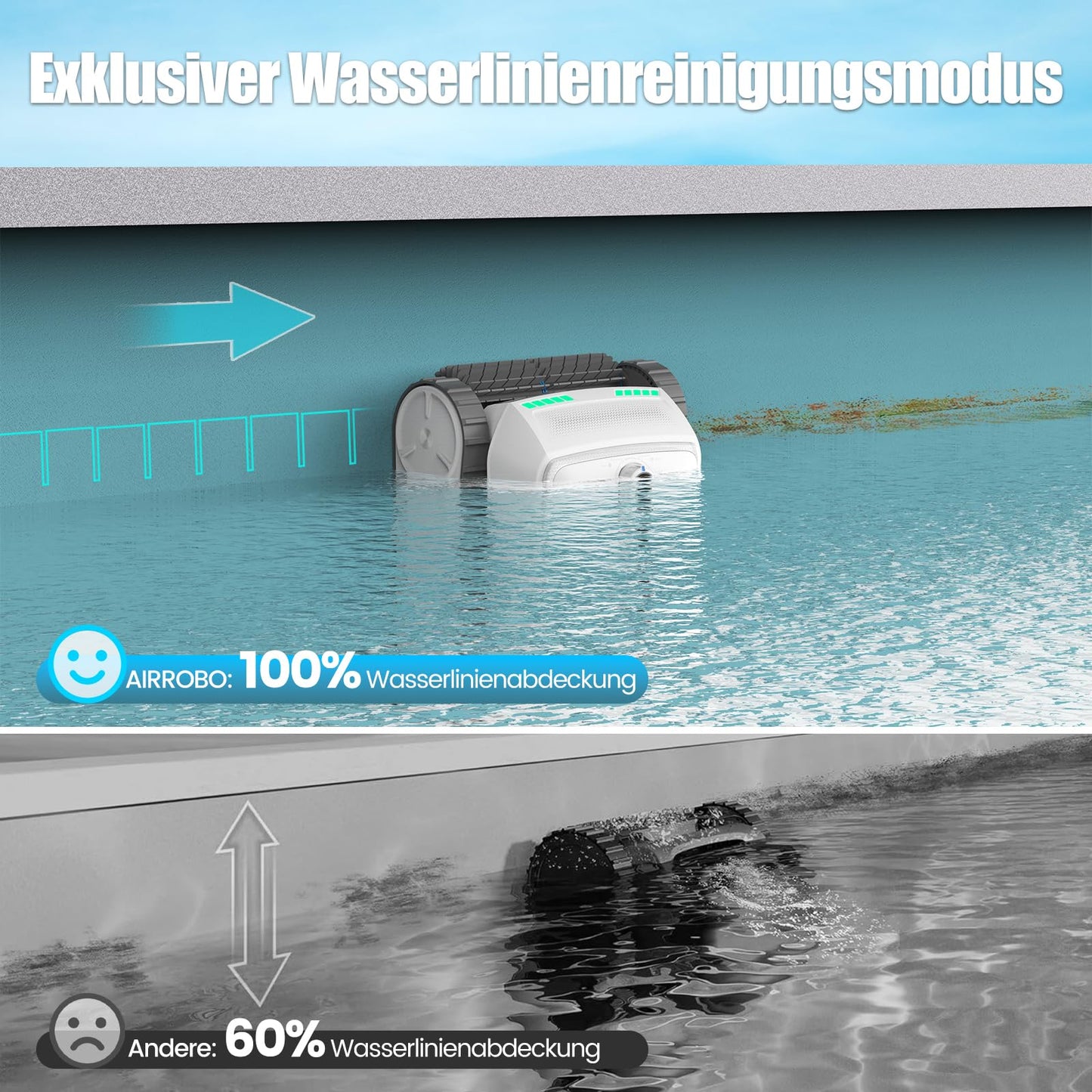 AIRROBO PC200 Lite Poolroboter – Kabellos, Boden/Wand/Wasserlinie, Ultraschall, 150 Min Laufzeit, bis 300 m²