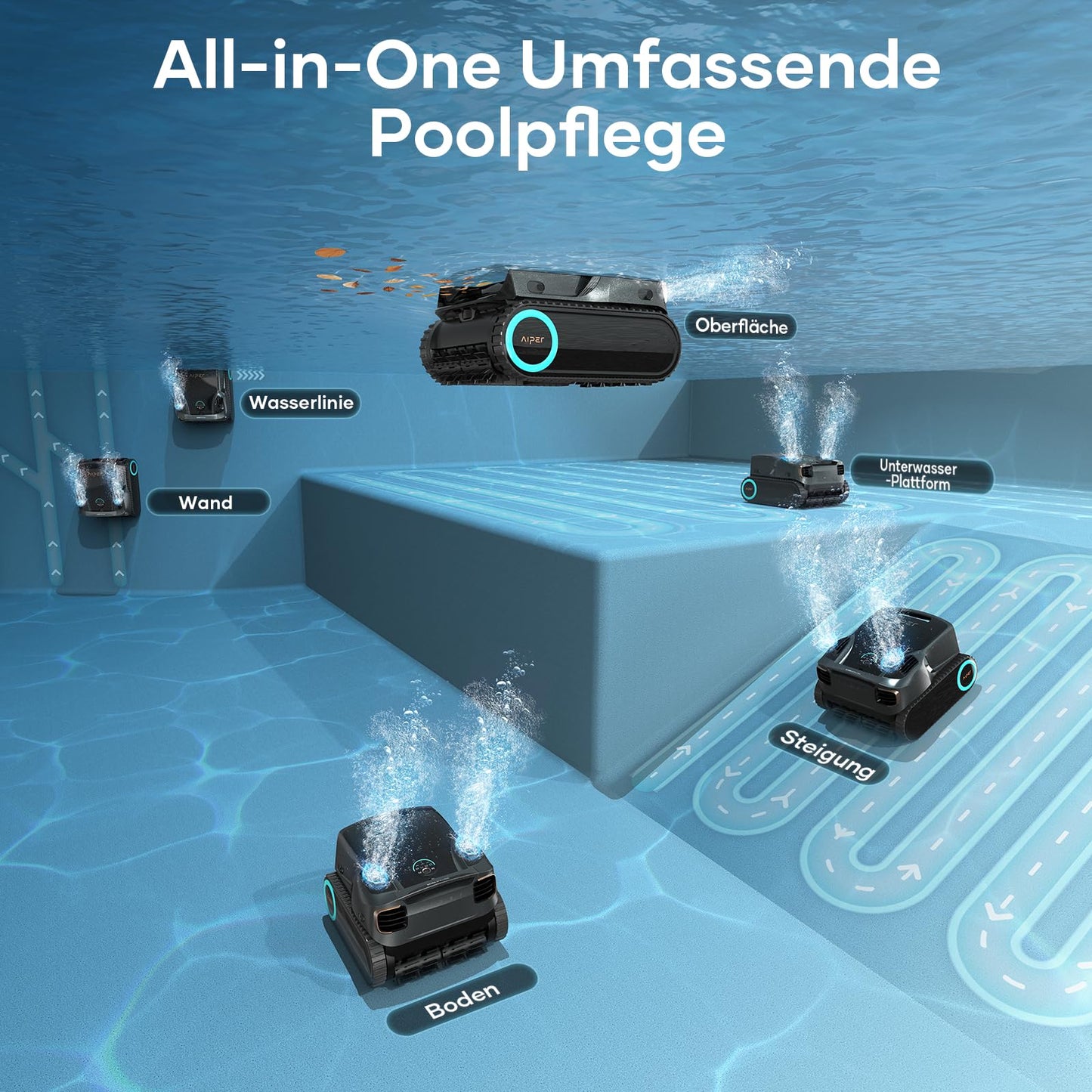 AIPER Scuba X1 Pro Max Poolroboter – Boden & Wand, 360° Mapping, 32.000 LPH, Akku, bis 300 m² Pools
